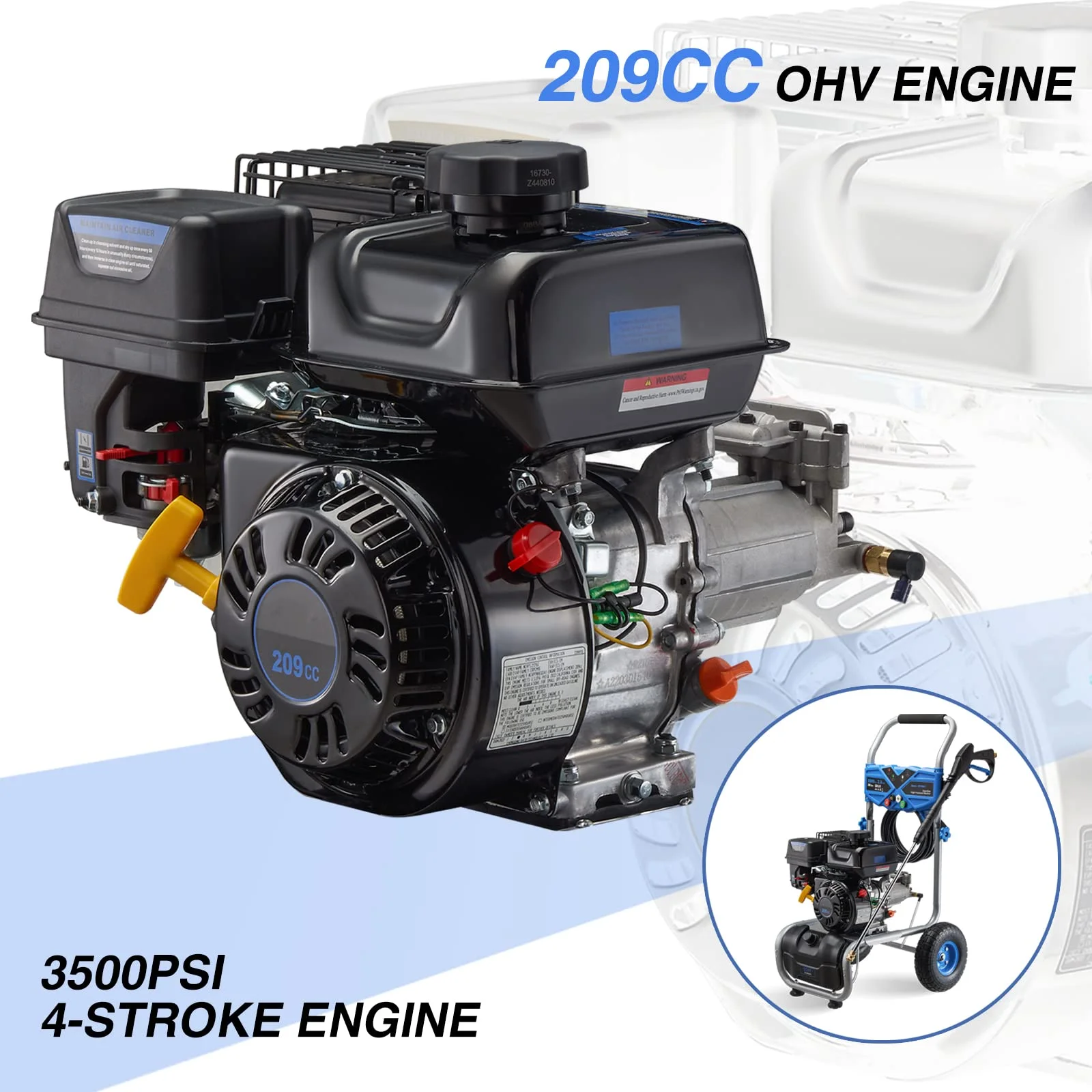 3500PSI Gas Pressure Washer, 2.3GPM Gas Powered High Pressure Clean Machine with 209CC Engine, 4 Adjustable Nozzles for Cleaning Walls, Terraces, Vehicles, Gardens (Blue)(Blue) - Image 4