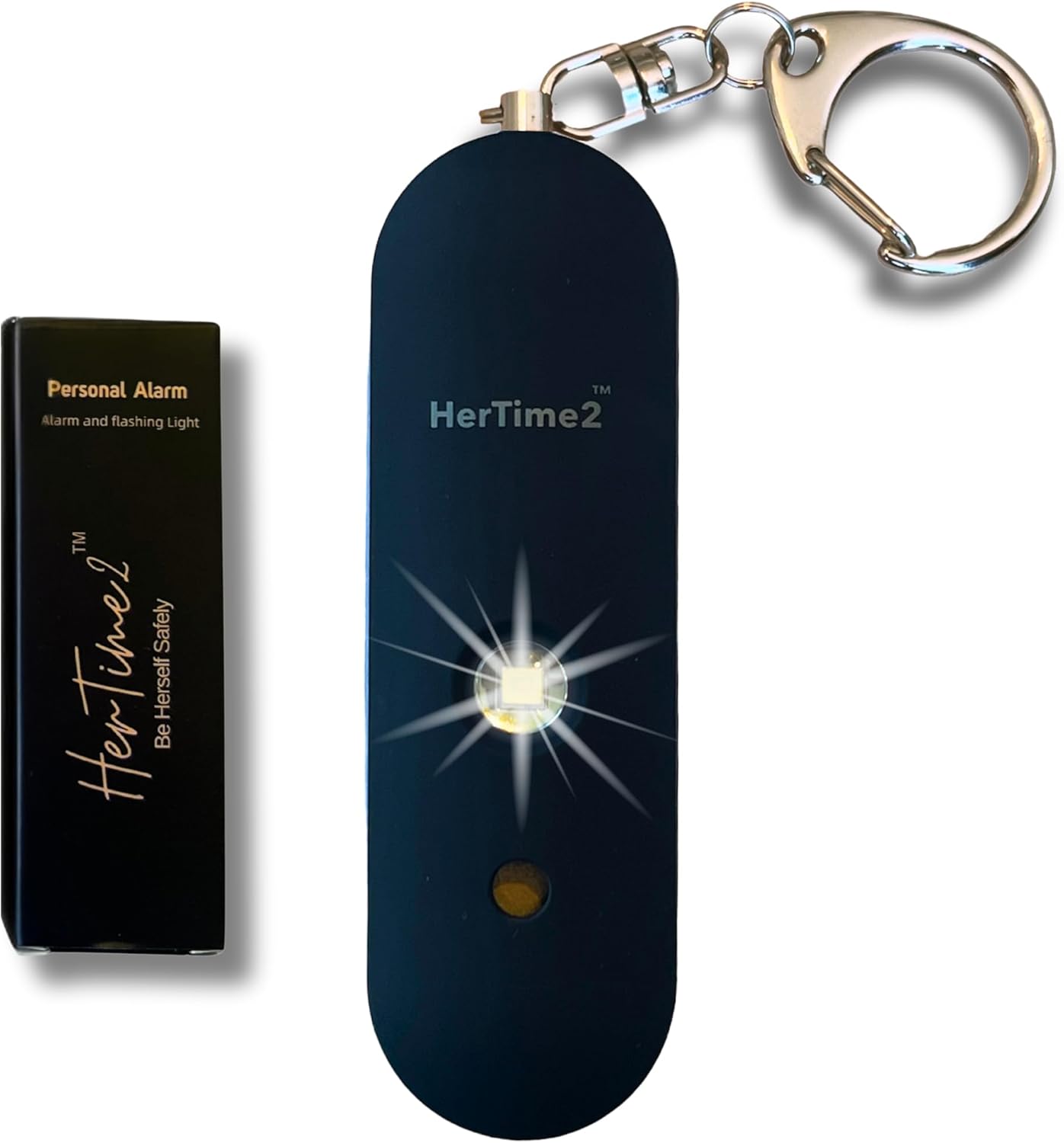 HerTime2 Personal Safety Alarm for Women - Loud Self Defense Siren, Waterproof Keychain with Strobe Light - Battery Powered, Rose Gold