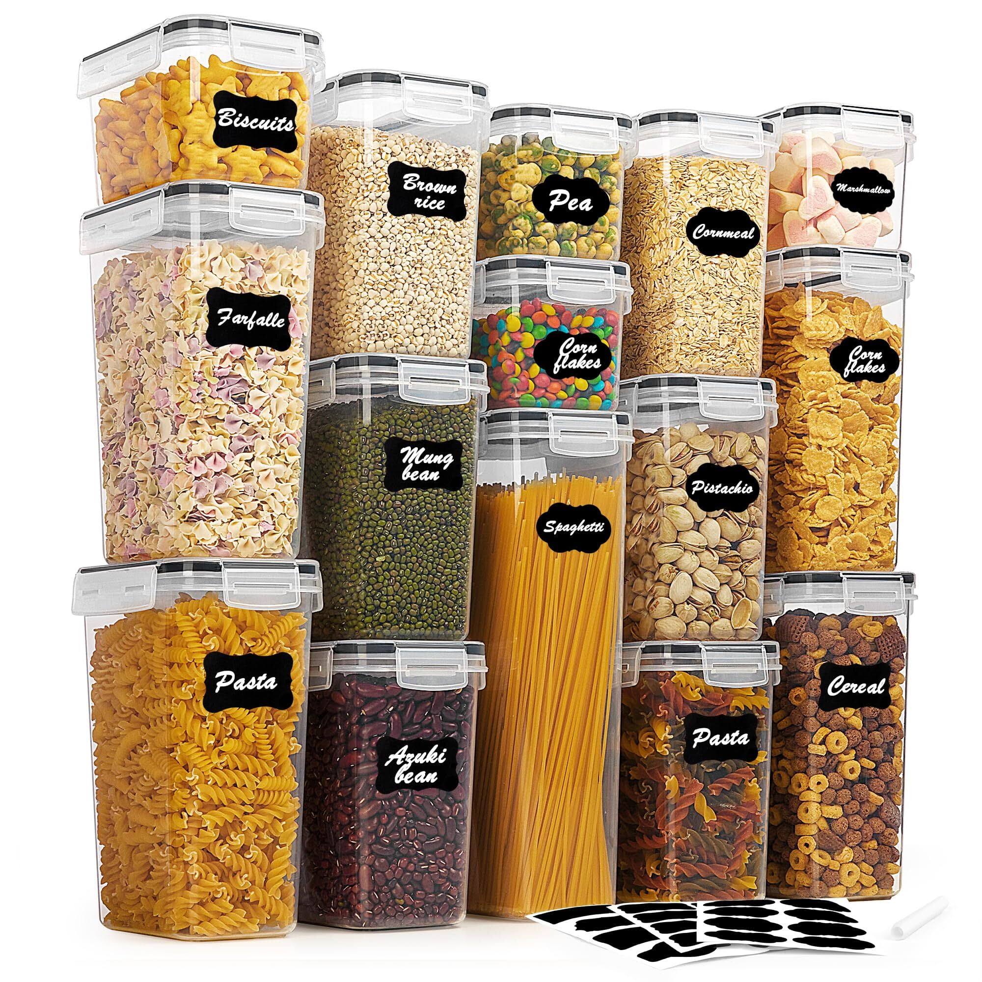 Airtight Food Storage Containers Set, Vtopmart 15pcs Plastic Kitchen and Pantry Organization Canisters, Black