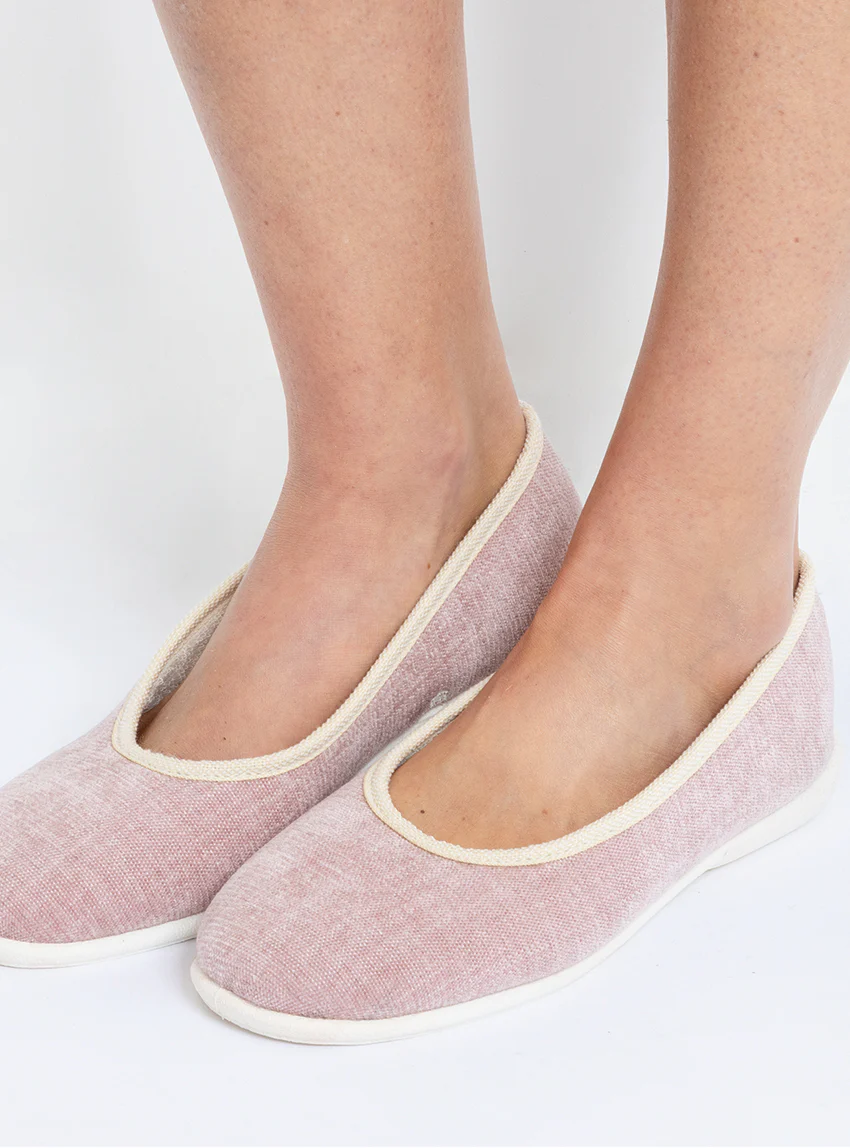 Chaussons ballerines intérieur femme en coton rose