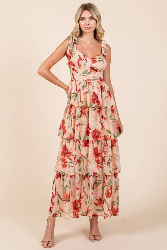 Sophie Paris | Robe longue d'été à col cœur superposée à fleurs