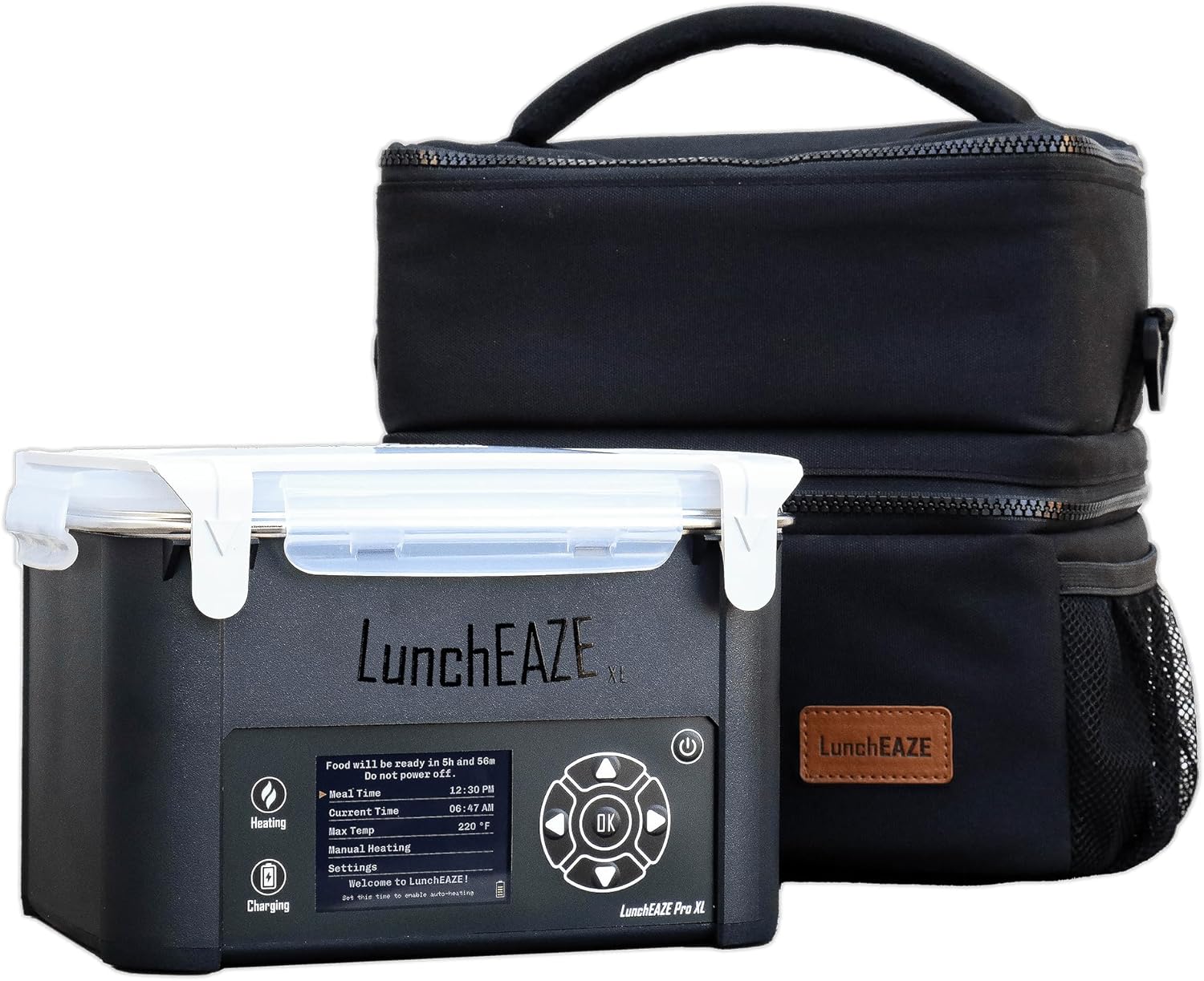LunchEAZE XL Cordless Heated & Electric Lunch Box – Battery-Powered, 6-Cup Capacity, 220°F, Automatic Scheduled Heating, Insulated Bag for Hot Meals Anywhere