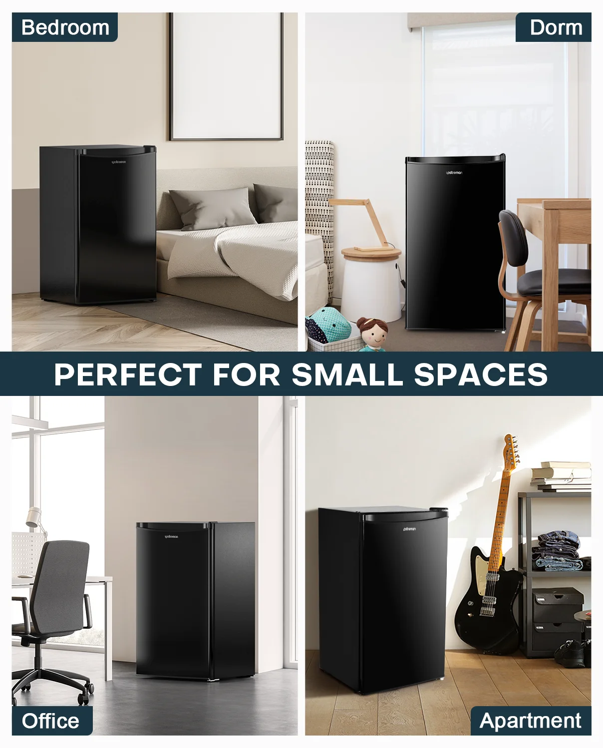 3.2 Cu.Ft. Mini Fridge with Freezer Single Door Small Refrigerator Adjustable Thermostat Compact Fridge with Reversible Door, Low Noise, BR321 Black(Black) - Image 8