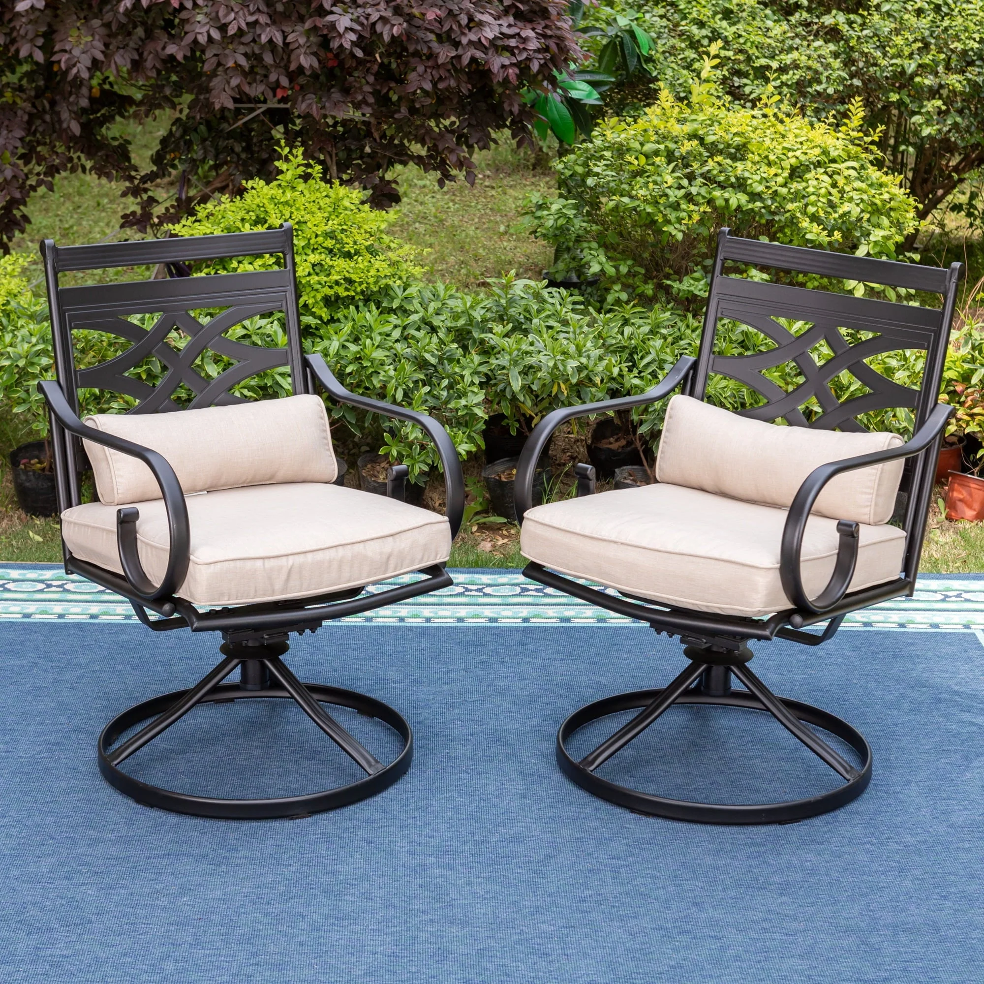 MF Studio 5 Pieces Patio Dining Set 1 Piece Metal Round Table 4 Pieces Outdoor Swivel Chairs with Cushion Image 7