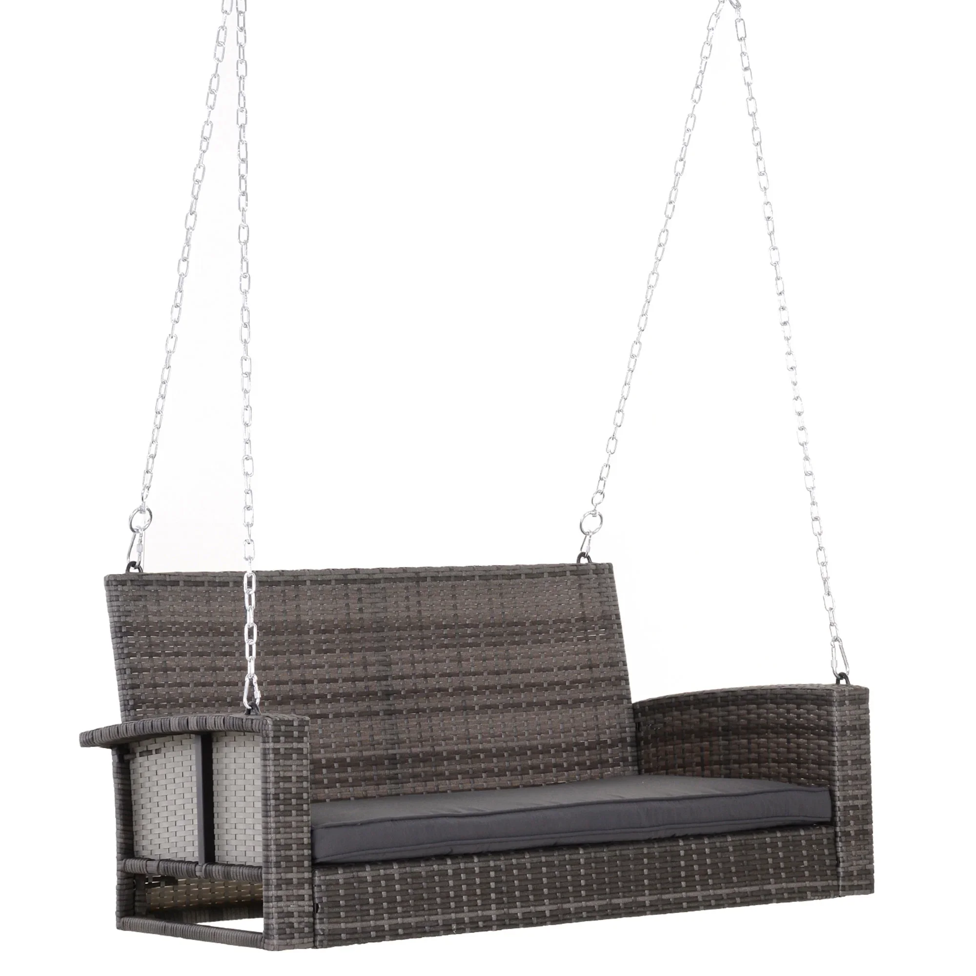 Outsunny 2 Person Wicker Hanging Swing Bench, Front Porch Swing Outdoor Chair with Cushions 550 lbs. Weight Capacity for Backyard, Garden, Cream White