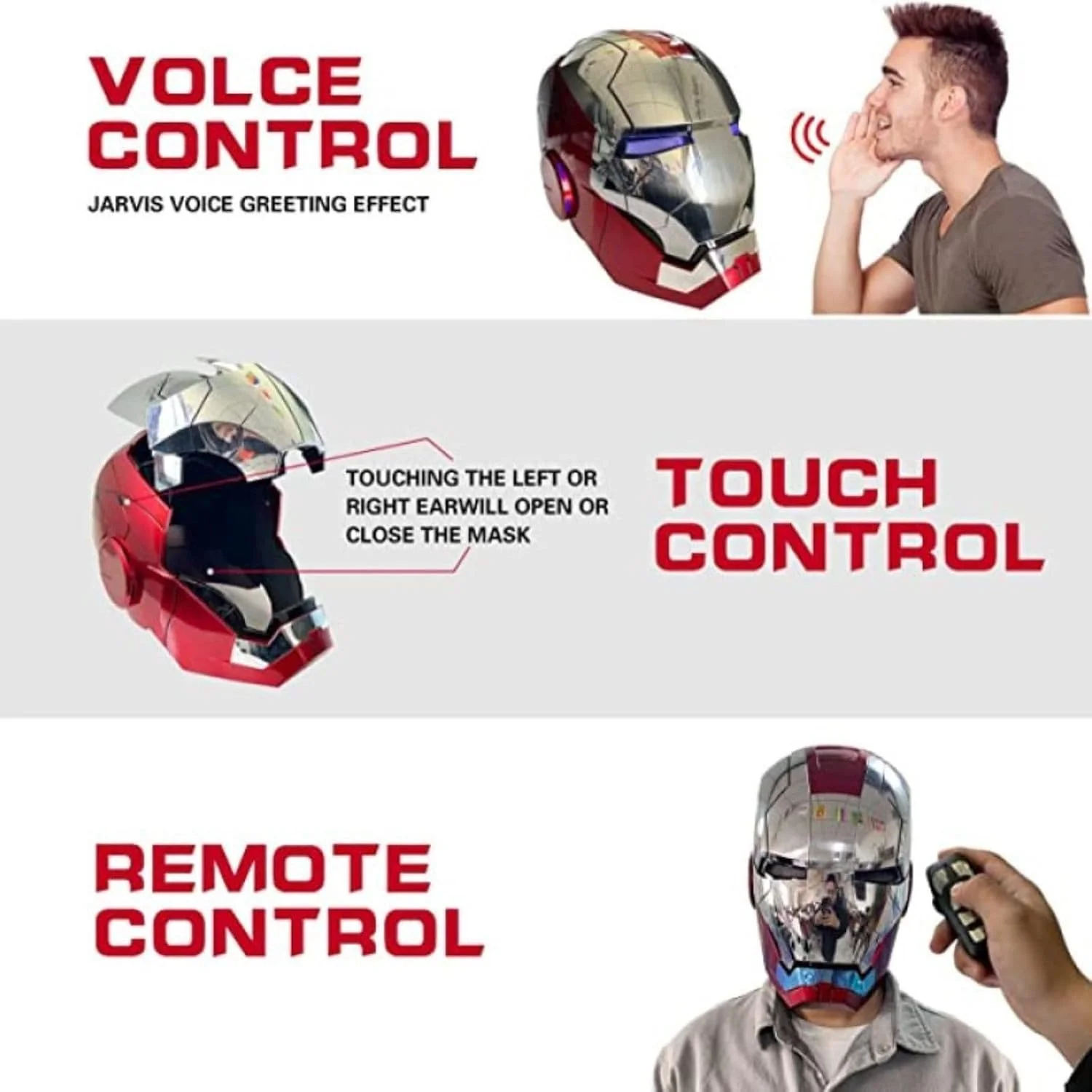 Iron-HeroMan Helmet, New Iron-superhero Mask with Jarvis Voice RemoteTouch Controlled Open/Close, Collectible Real-life,Superhero Mask for Halloween Costume Christmas Birthday Cosplay Party - Image 3