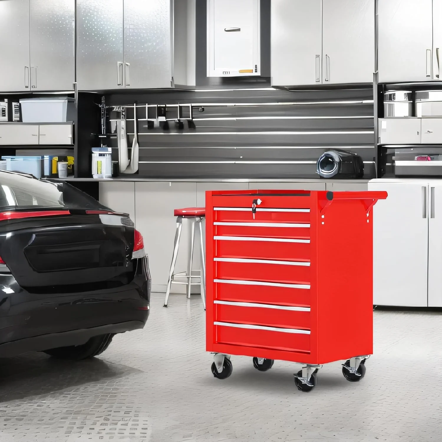 Rolling Tool Chest with 7-Drawer Tool Box with Wheels,31x 24.4x 13 Multifunctional Tool Cart Mechanic Tool Storage Cabinet for Garage, Warehouse, Workshop, Repair Shop