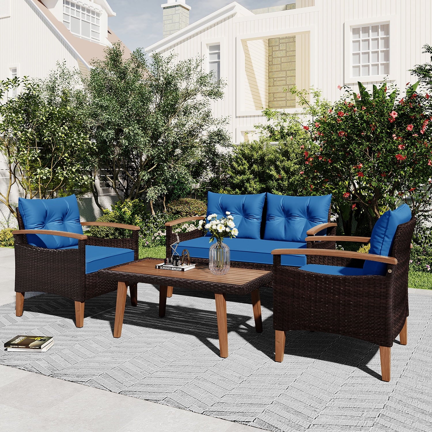 Topcobe Patio Seating Set with Cushions, 4-Piece Garden Furniture, Beige