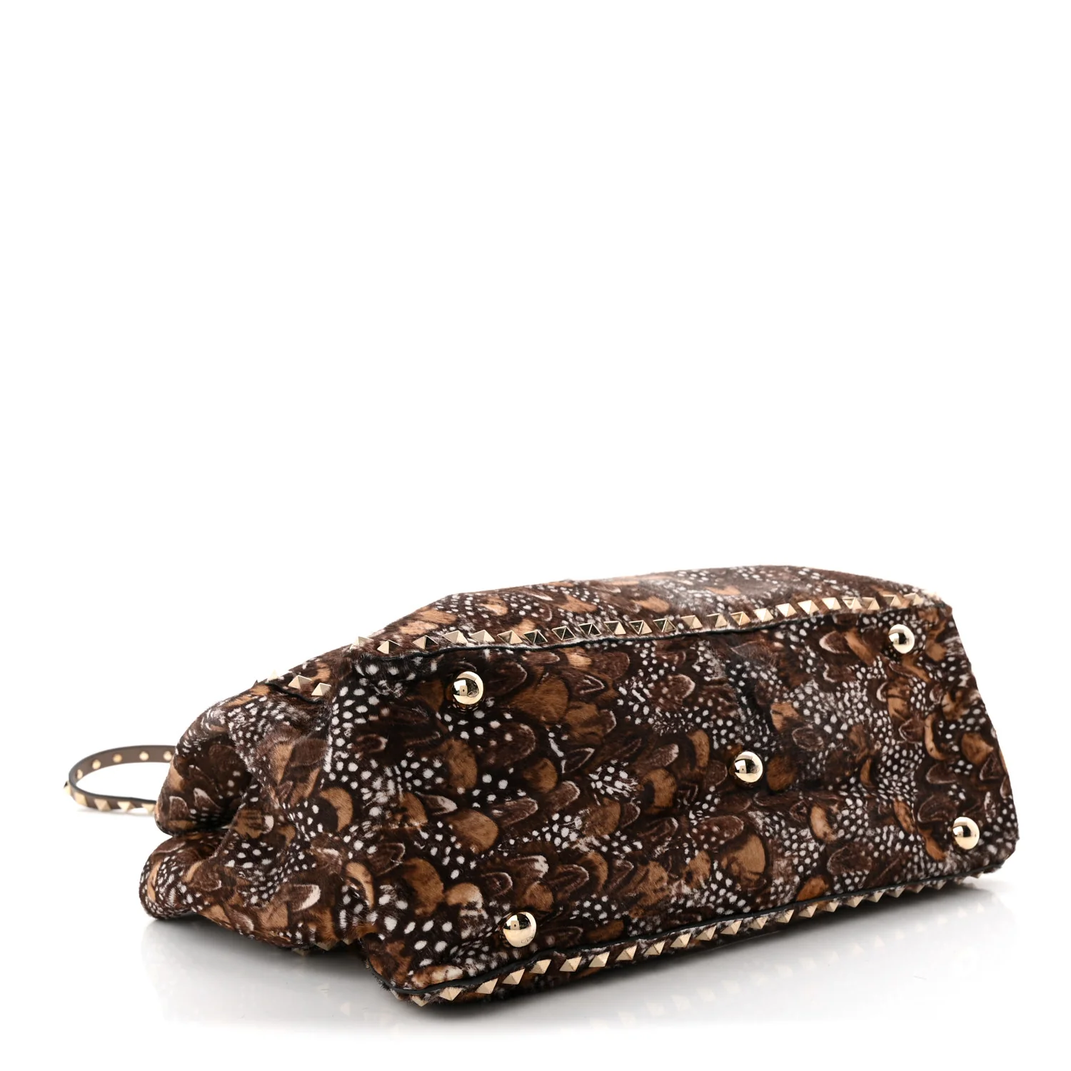Calf Hair Feather Medium Rockstud Tote Brown