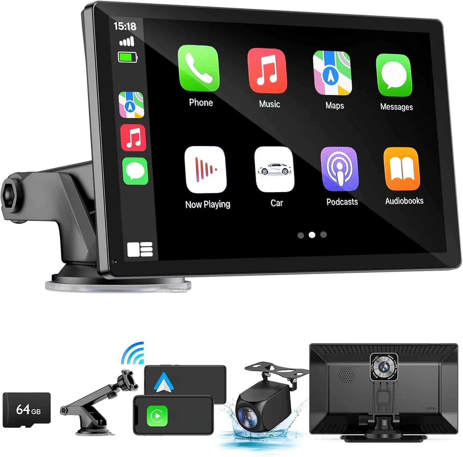 Wireless Apple Carplay Screen for Car 4K Dash Cam 9 Portable Apple Carplay Android Auto Car Stereo with 1080P Backup Camera GPS Navigation M