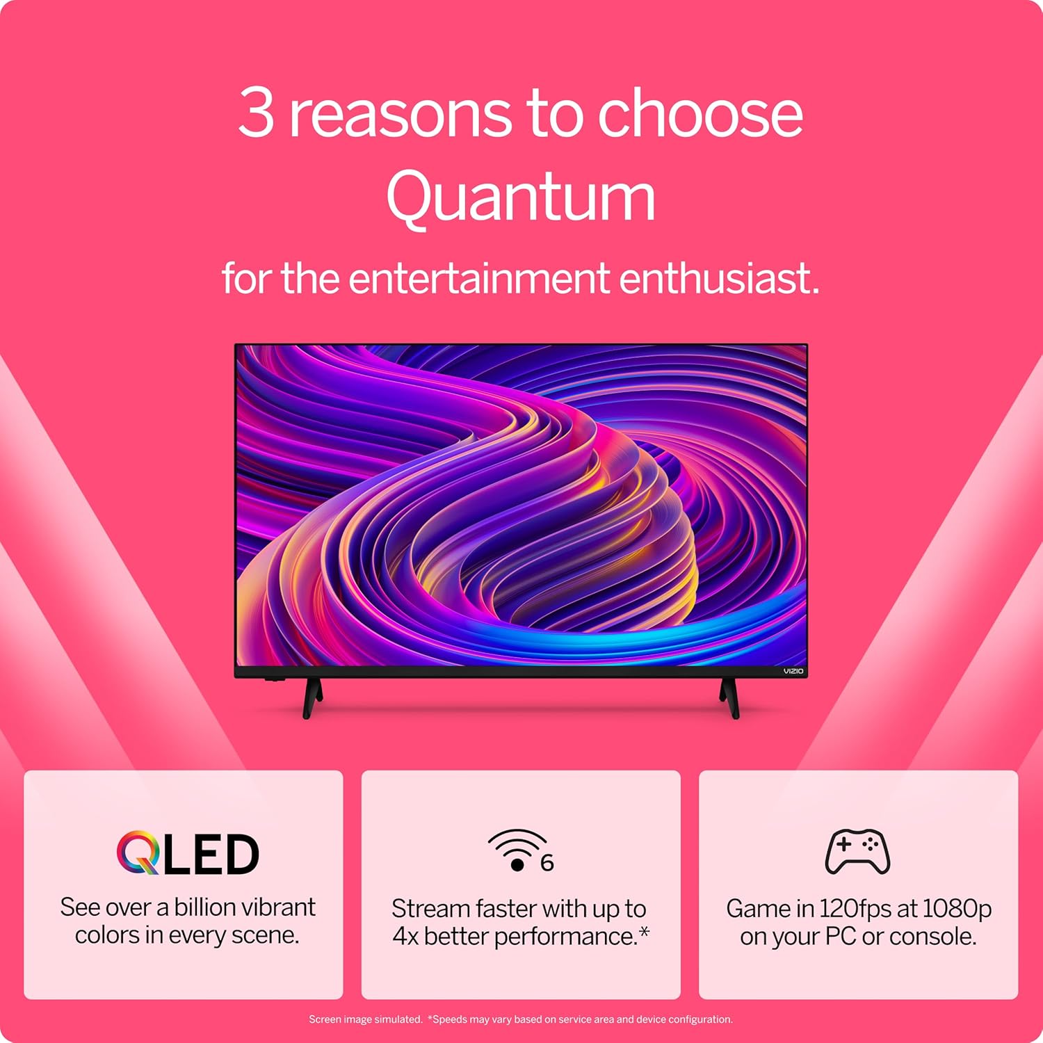 VIZIO 43-inch Quantum 4K QLED HDR Smart TV w/Dolby Vision HDR  120fps @1080p PC Gaming  WiFi 6  Bluetooth Headphone Capable  Apple AirPlay  Google Cast Built-in (VQD43M-0801  New)