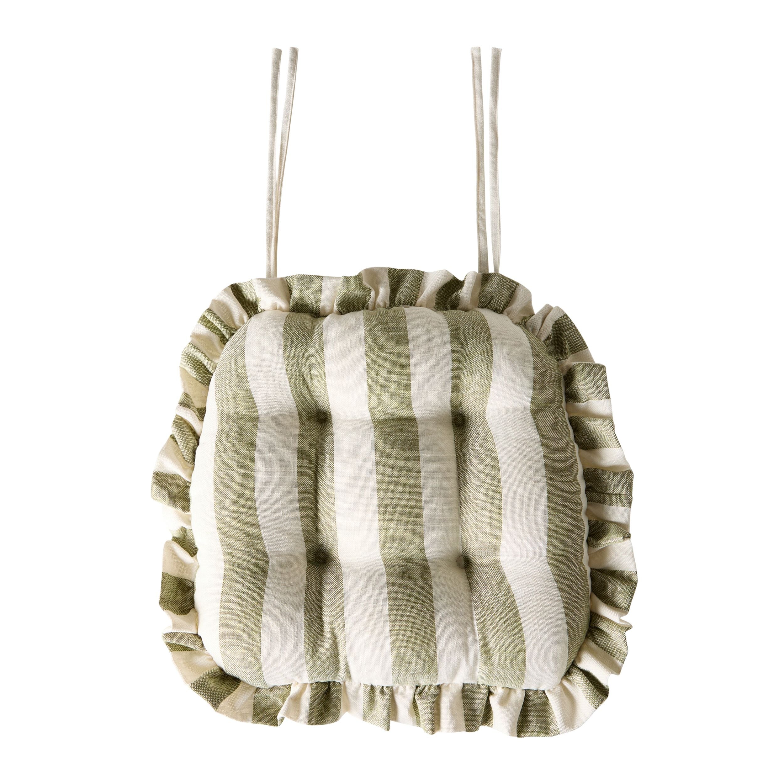 Marais Block Stripe Ruffle Seat Cushion Olive