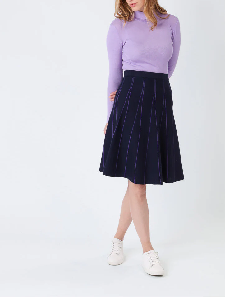 Jupe plissée femme en laine bleu marine