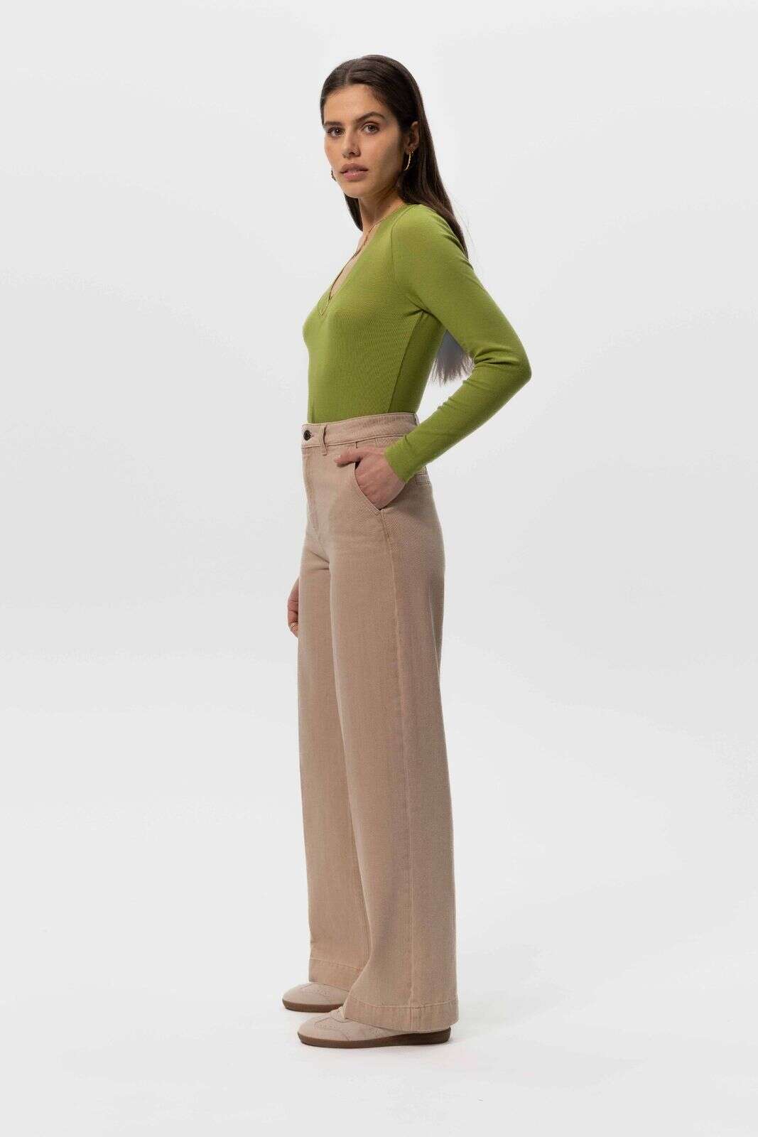 Beige high waist wide leg jeans