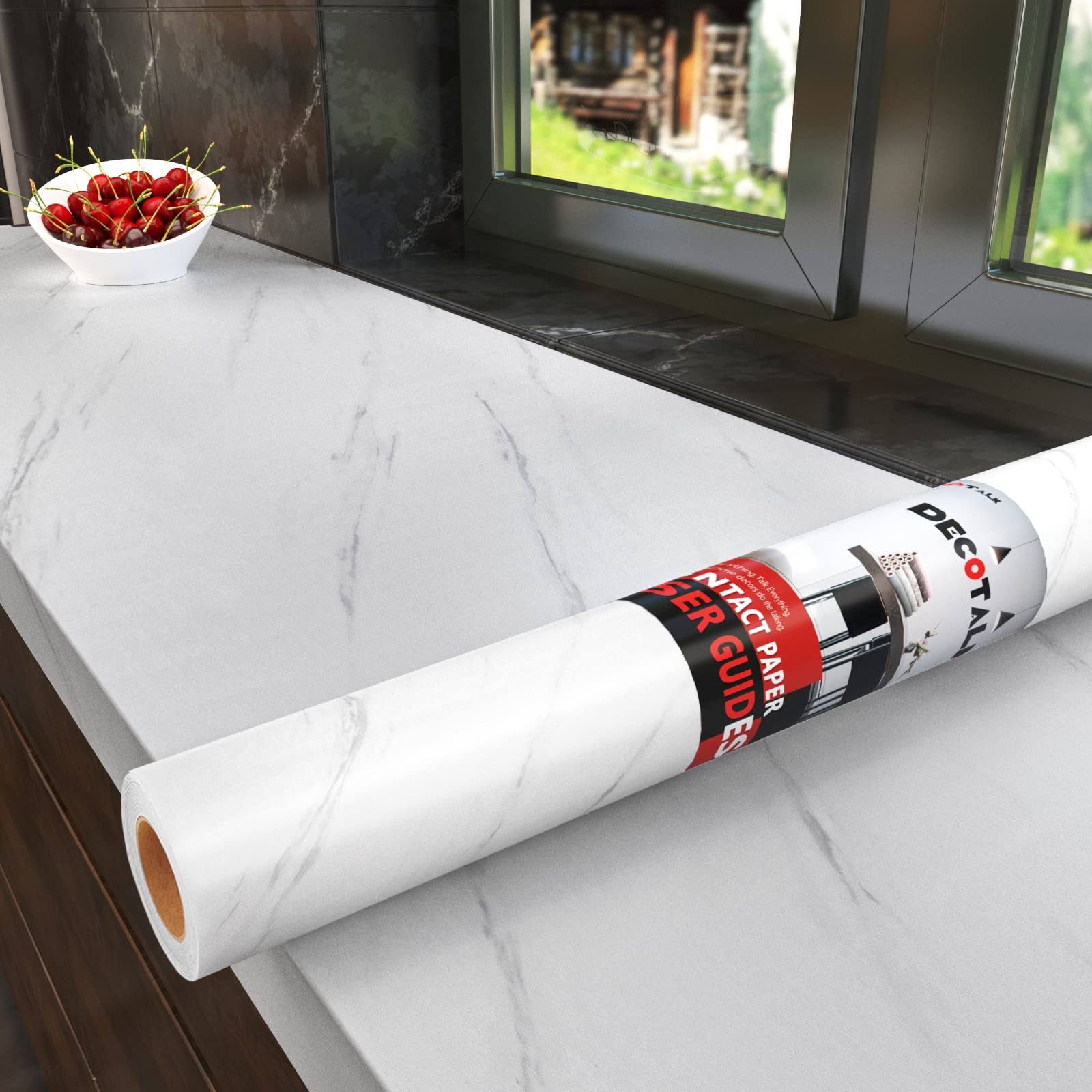 Decotalk Large Peel and Stick Countertops 30x120 inch White Marble Contact Paper Decorative Counter Top Covers Self Adhesive Wallpaper for Kitchen