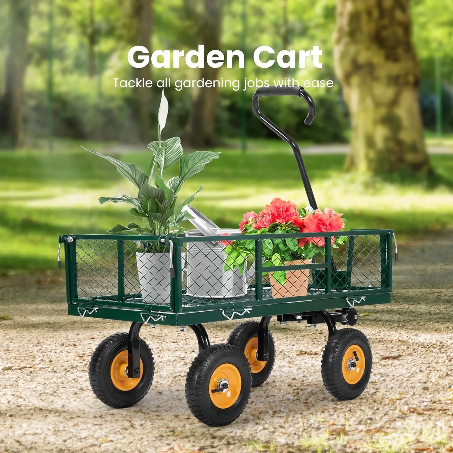 SPECSTAR Mesh Steel Garden Cart with Removable Sides, 34��18 with 8 inch Wheels, 550 Lbs Capacity (Green)