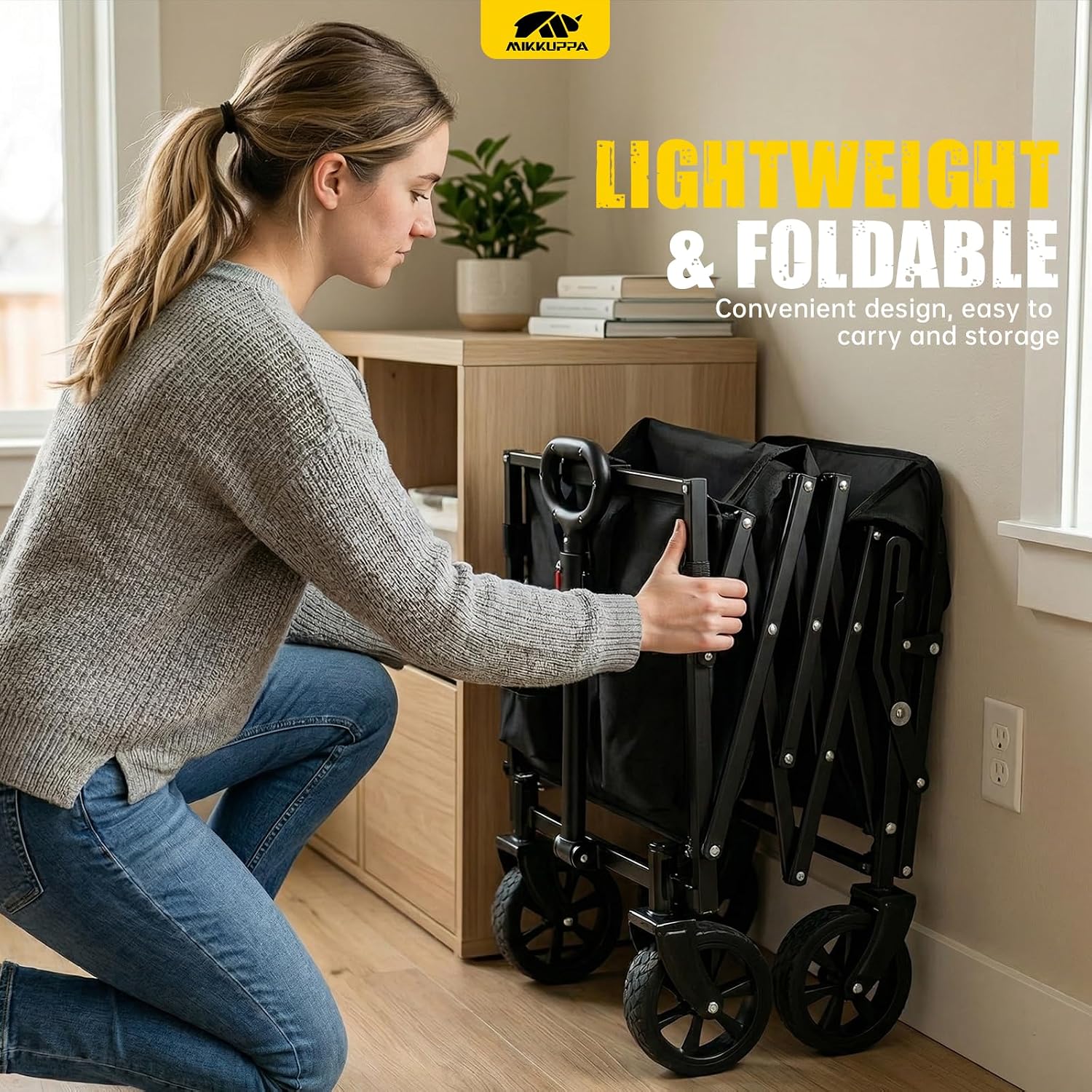 MIKKUPPA Folding Dog Wagon Cart - Collapsible Wagon with Drop-Down Tailgate