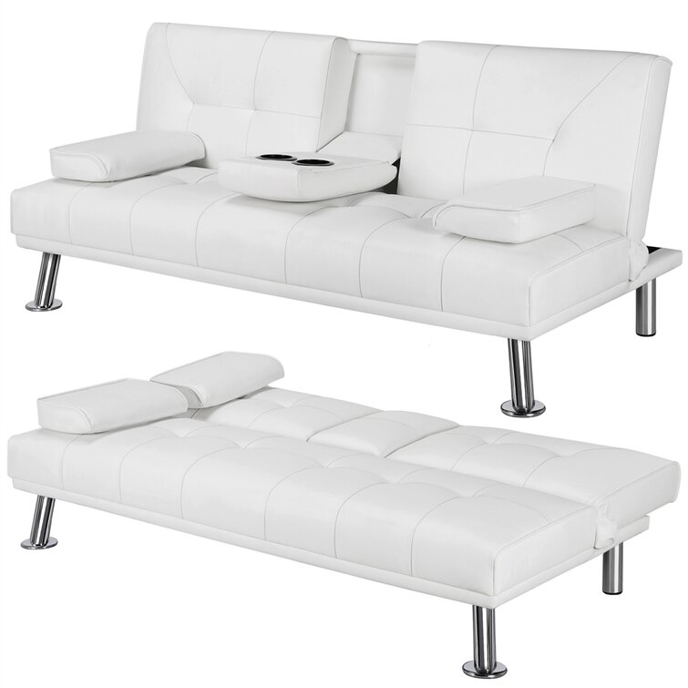 Canapé convertible Janni 66'' de large avec dossier rembourré en similicuir et porte-gobelet