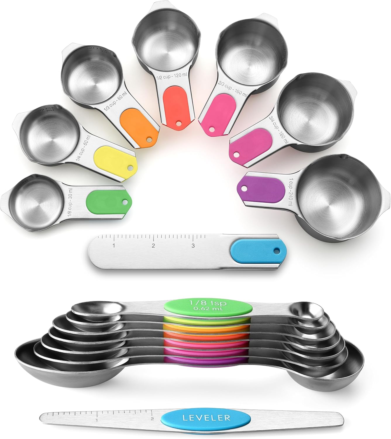 Spring Chef Magnetic Measuring Cups & Spoons Set of 15 with Levelers, Black