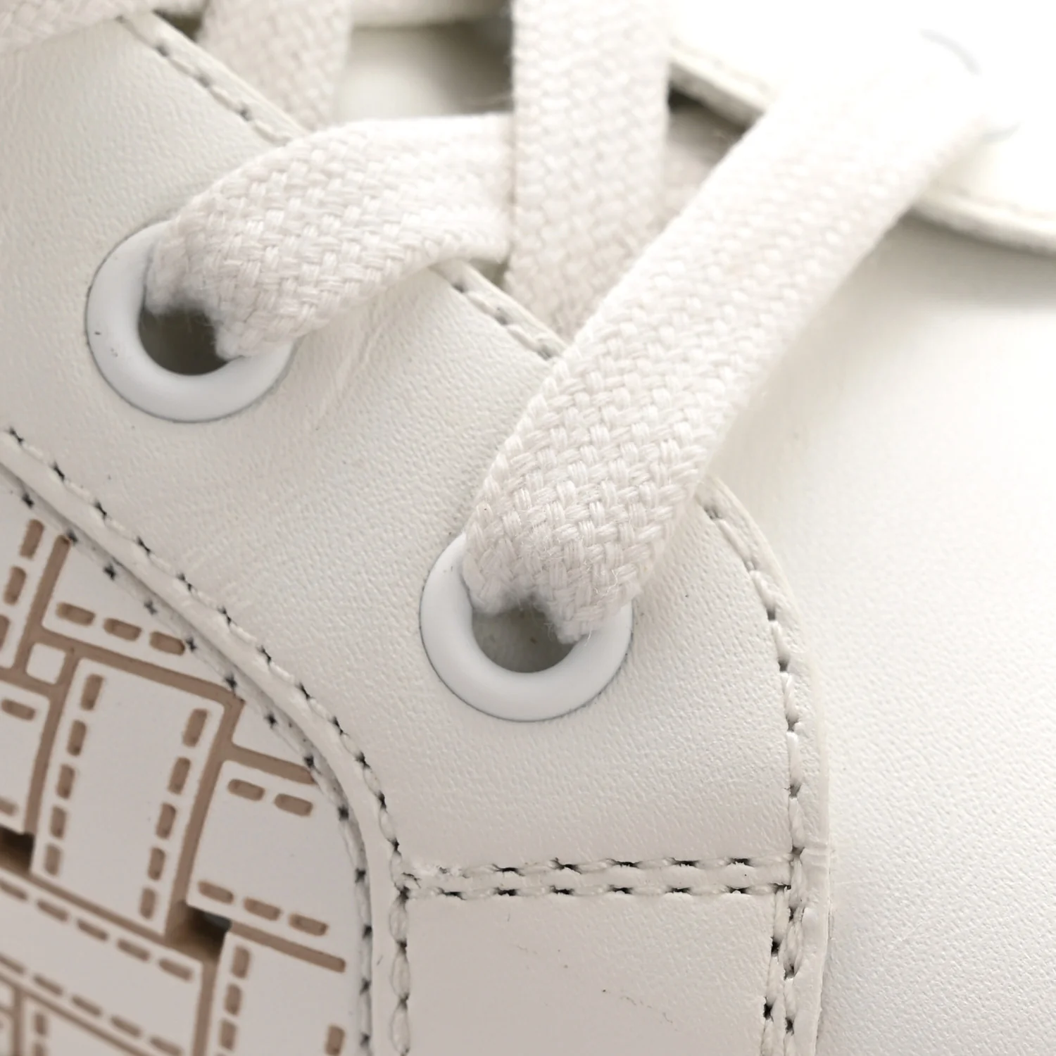 Calfskin Perforated Mosaic Day Sneakers 37.5 White