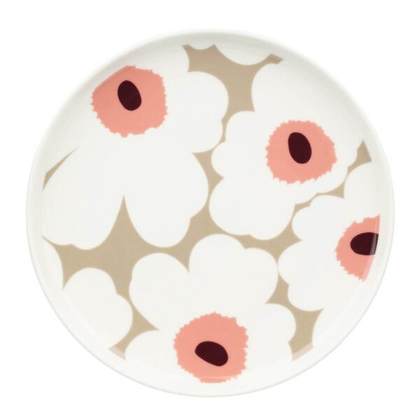 Oiva Unikko tallerken 20 cm hvit/vinrød