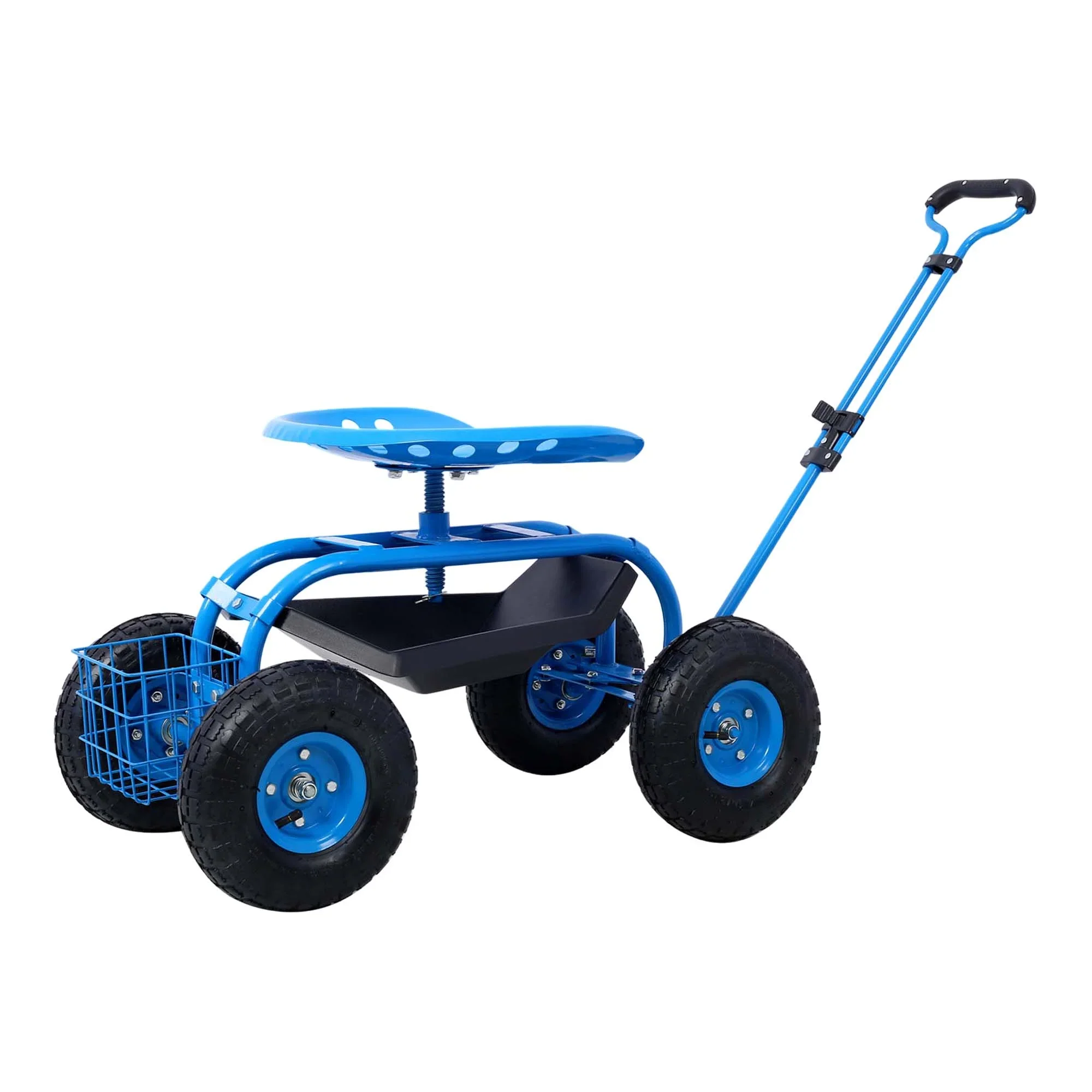 Aukfa Rolling Garden Cart Scooter with Swivel Seat, Wheels, and Tool Tray - Red