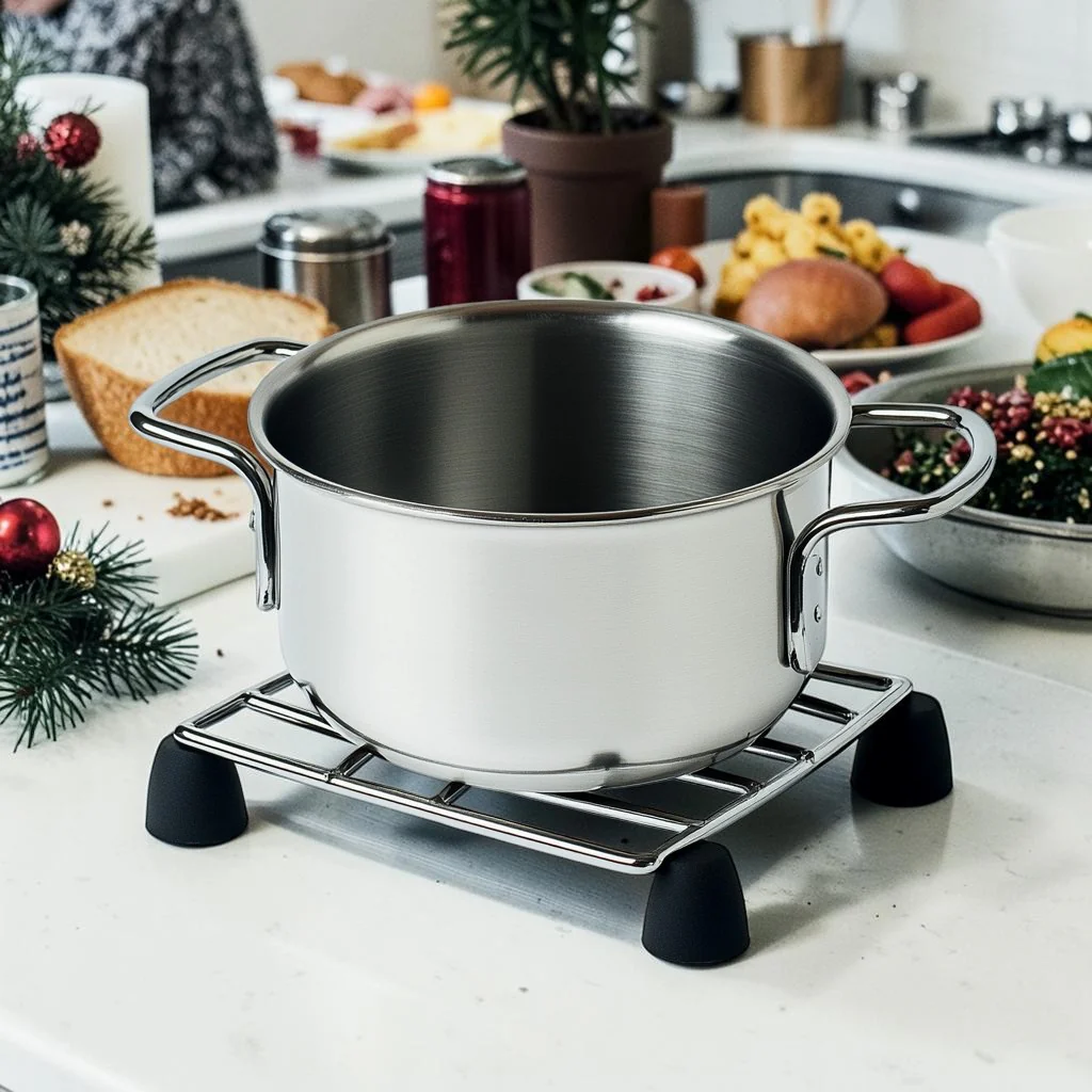 Zaldy Telescopic Trivet - Expandable Stainless Steel Pot Stand for Large Roasting Pans - Heat Resistant Heavy Duty Kitchen Cooling Rack - Modern Silver/Black