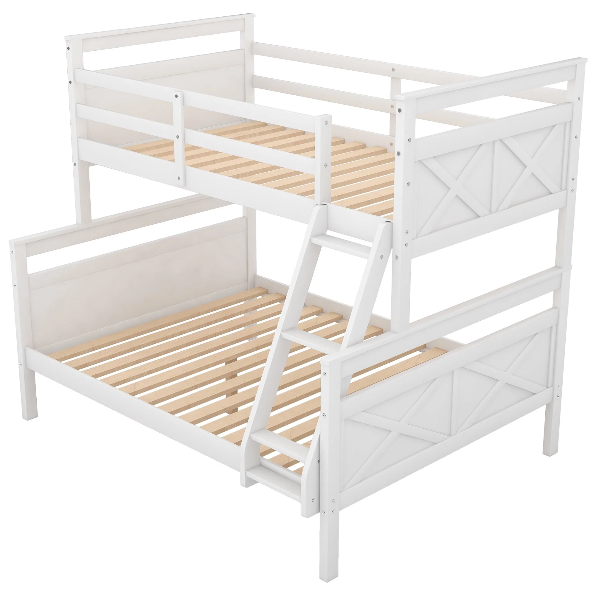 Euroco Twin over Full Wood Bunk Bed with Ladder for Kid's Room