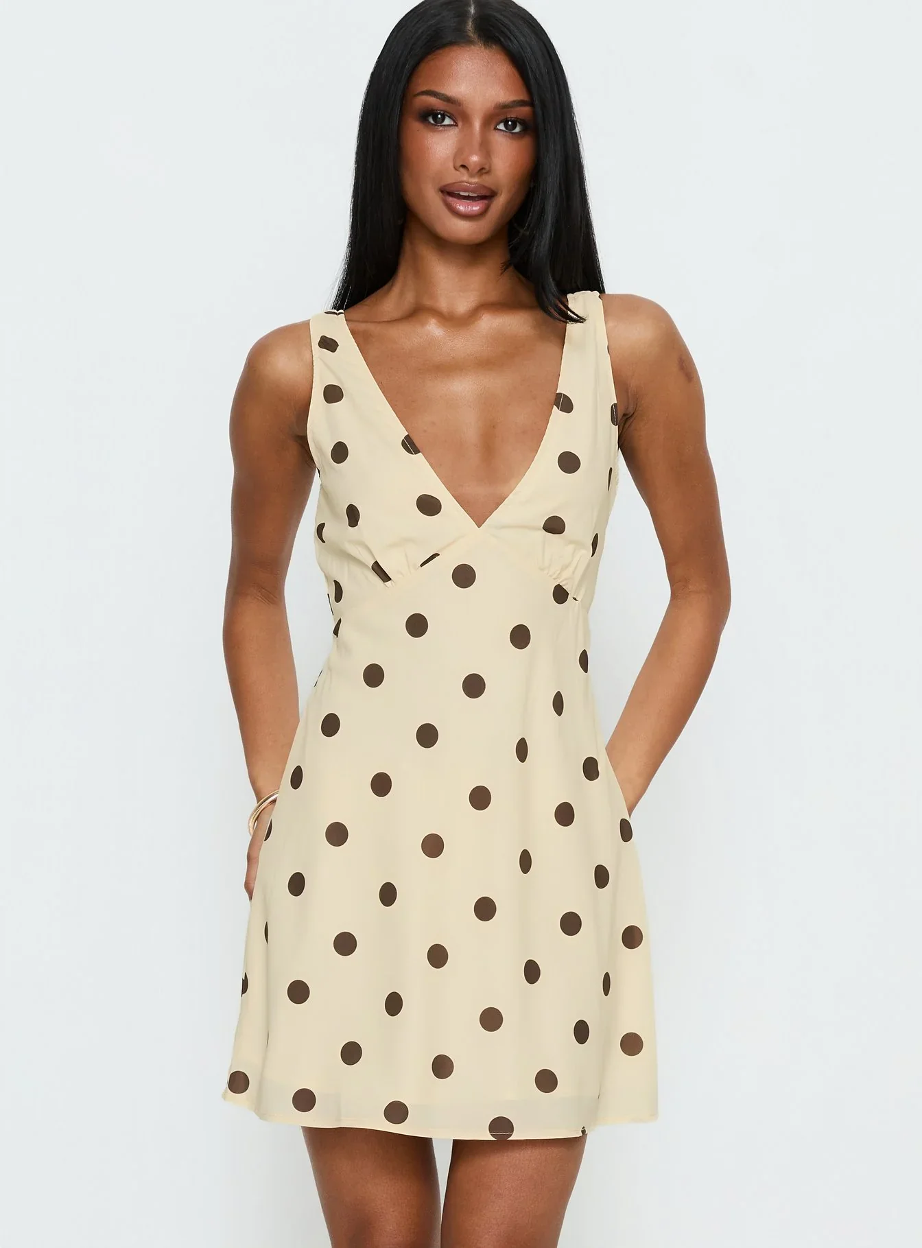 Nellie Mini Dress Lemon / Brown Polka Dot