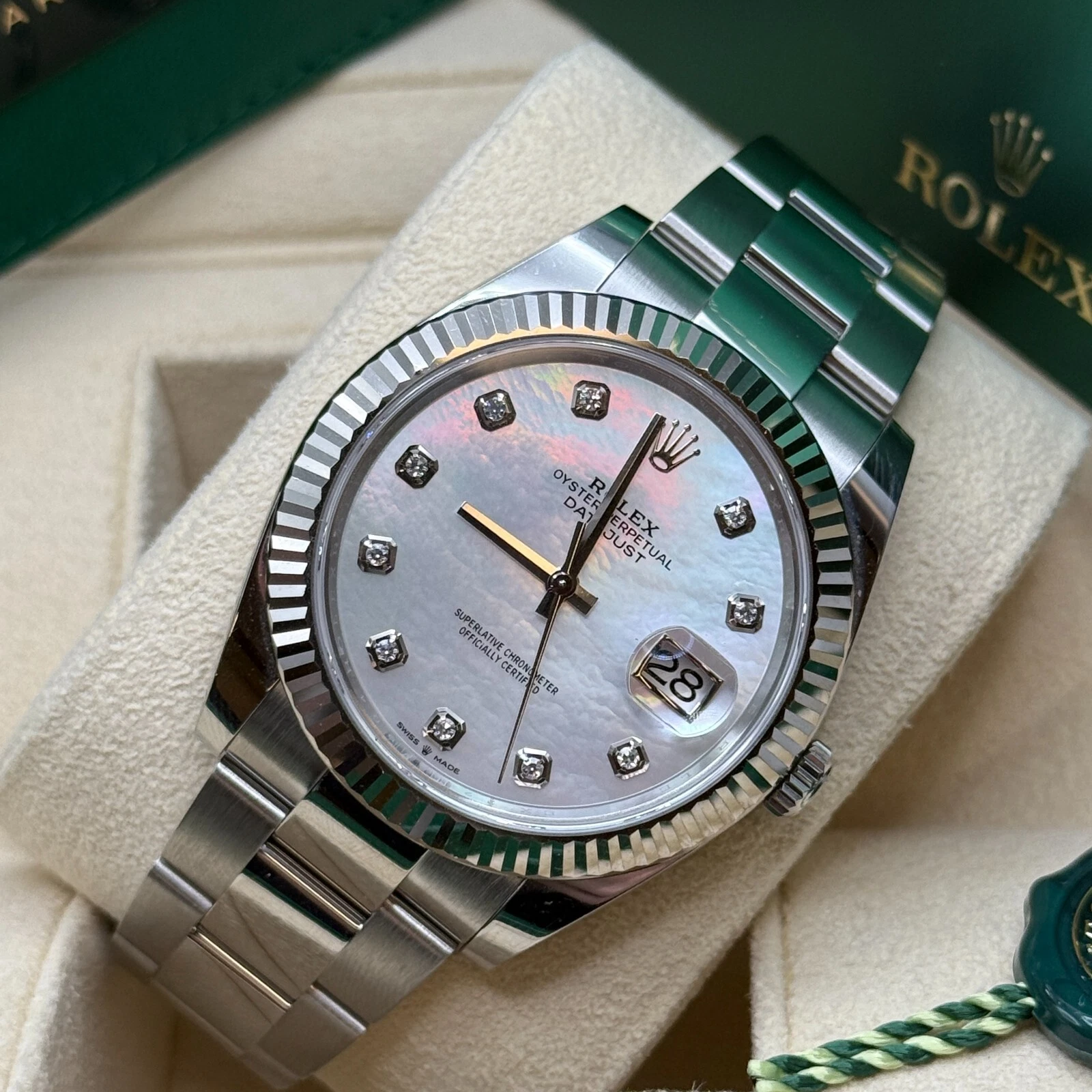 [Super Clone]RLX  Datejust 41 Mother of Pearl Diamond Stainless Steel Fluted Oyster - 126334