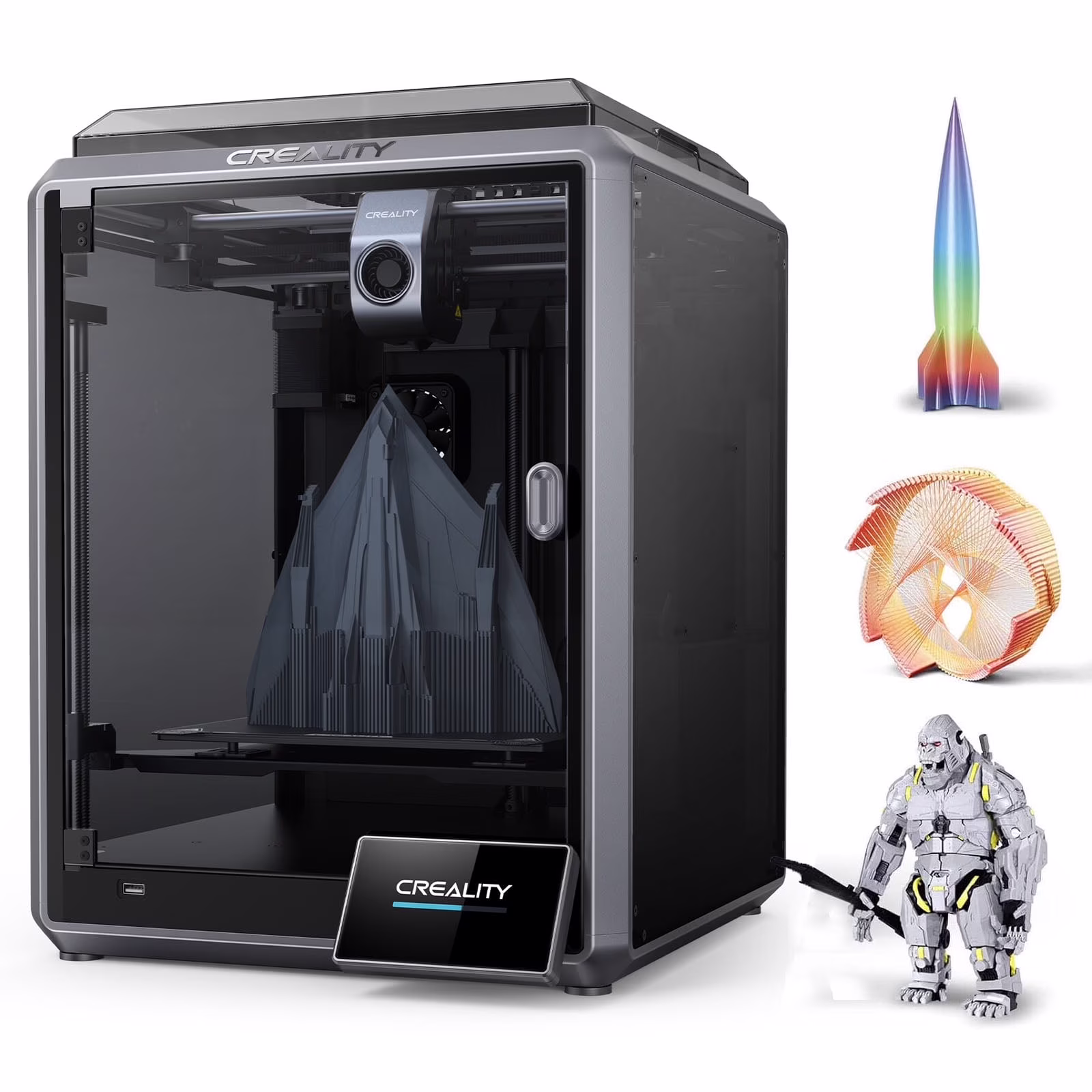 K1 3D Printer Upgrade 600mm/s High-Speed 3D Printer with 4.3" Color Touch Screen, Hands-Free Auto Leveling, Dual Fans Cooler, One Tap Self-Test, Printing Size 220*220*250mm