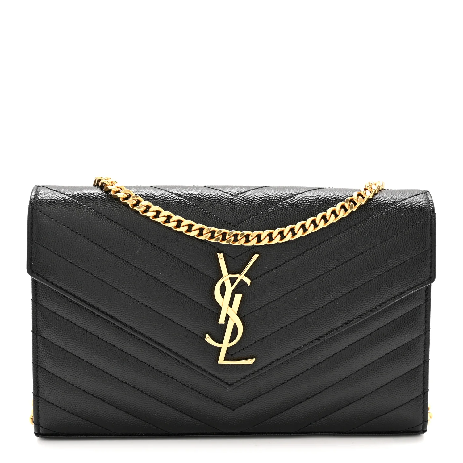 Grain De Poudre Matelasse Chevron Monogram Chain Wallet Black