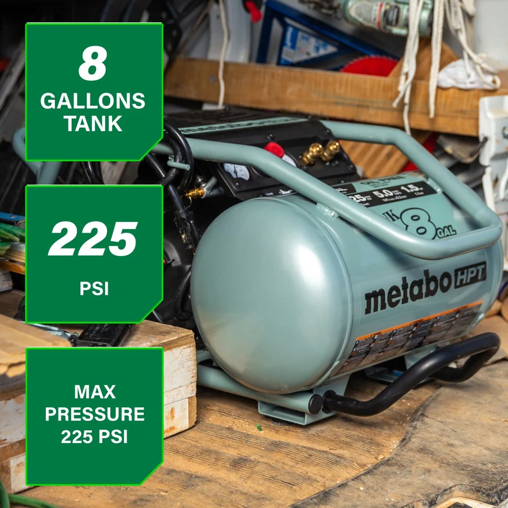 Metabo HPT Air Compressor, THE TANK, 8 - Gallon Trolley Air Compressor, 225 PSI, Versatile for Use with Framing, Siding, Finish, or Roofing Nailers, Easy Mobility with Rubber Tires, EC1315S