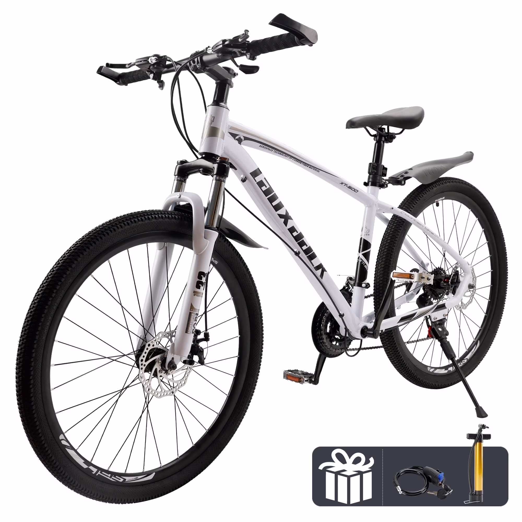 27.5 Inch Mountain Bike, 21 Speed, Dual Disc Brake Bike for Men Womens Adult, Full Suspension Bicycle(White)