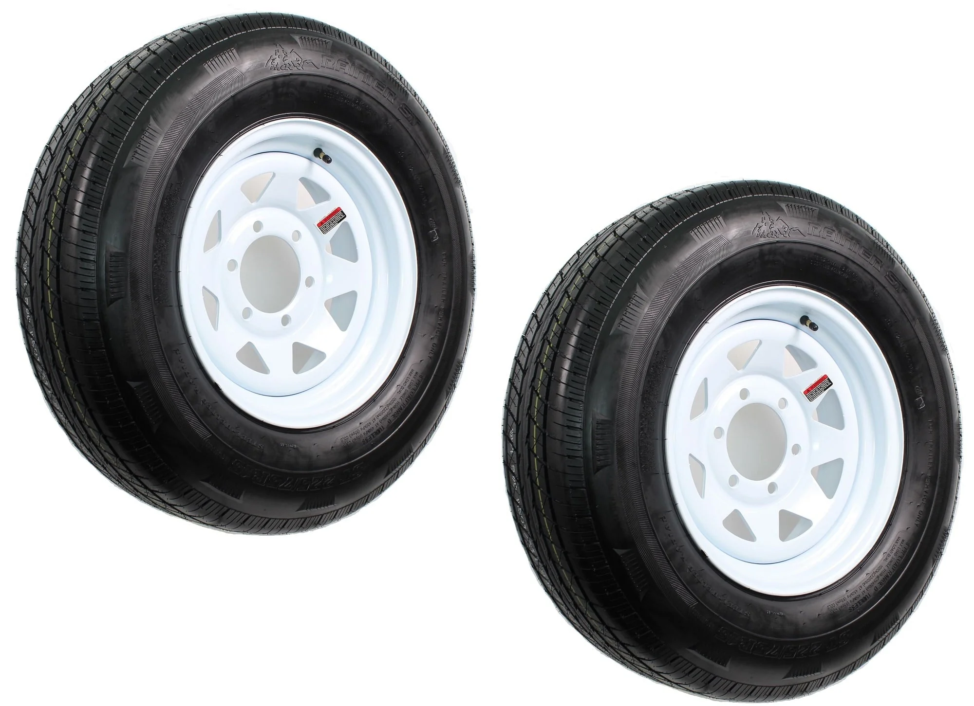 2 Pack Radial Trailer Tire On Rim ST225/75R15 15 in  LRD 6 Lug White Spoke Wheel