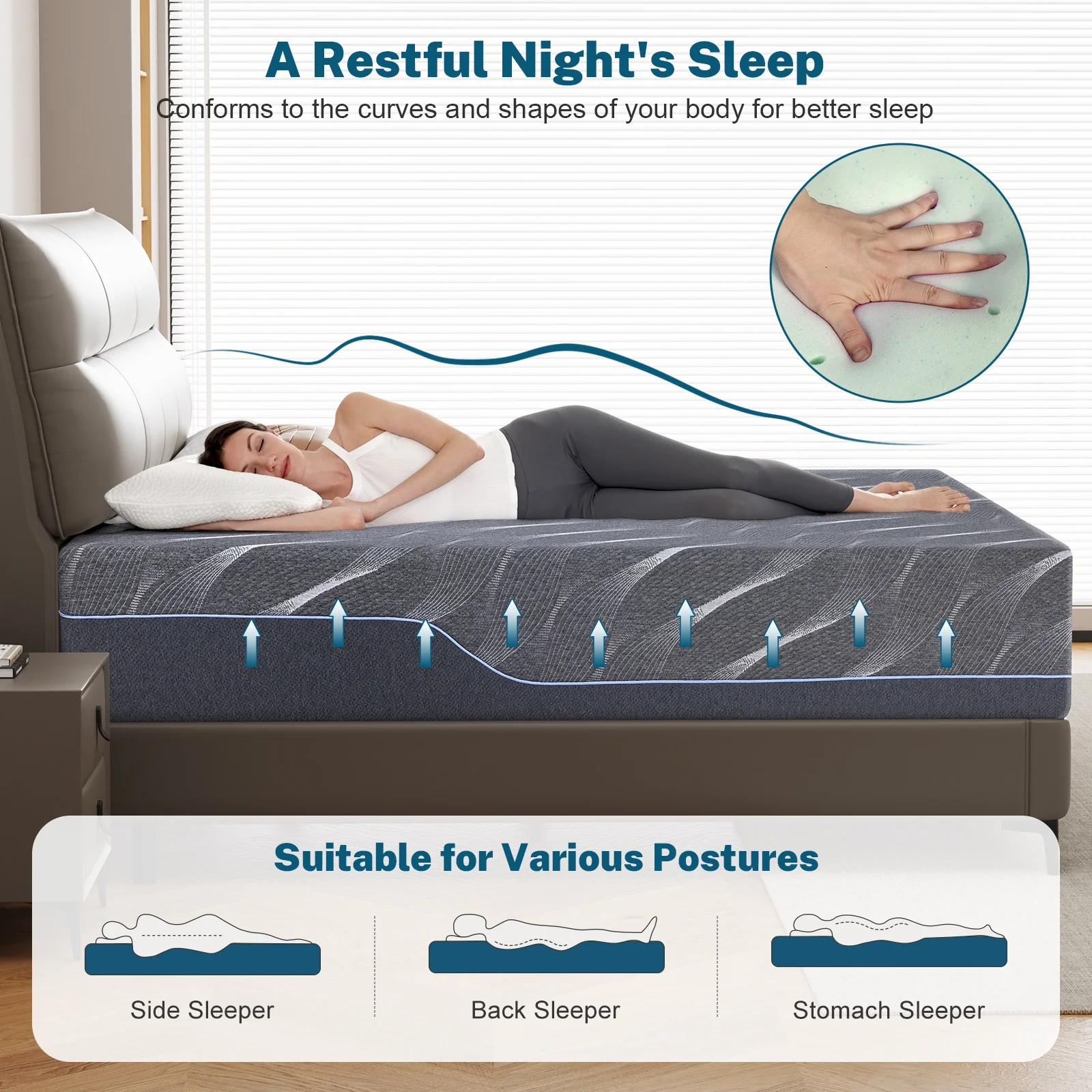 14 Inch Gel Memory Foam Mattress, Queen Size, Medium Firm Comfort, Fits Adjustable Beds - Image 3