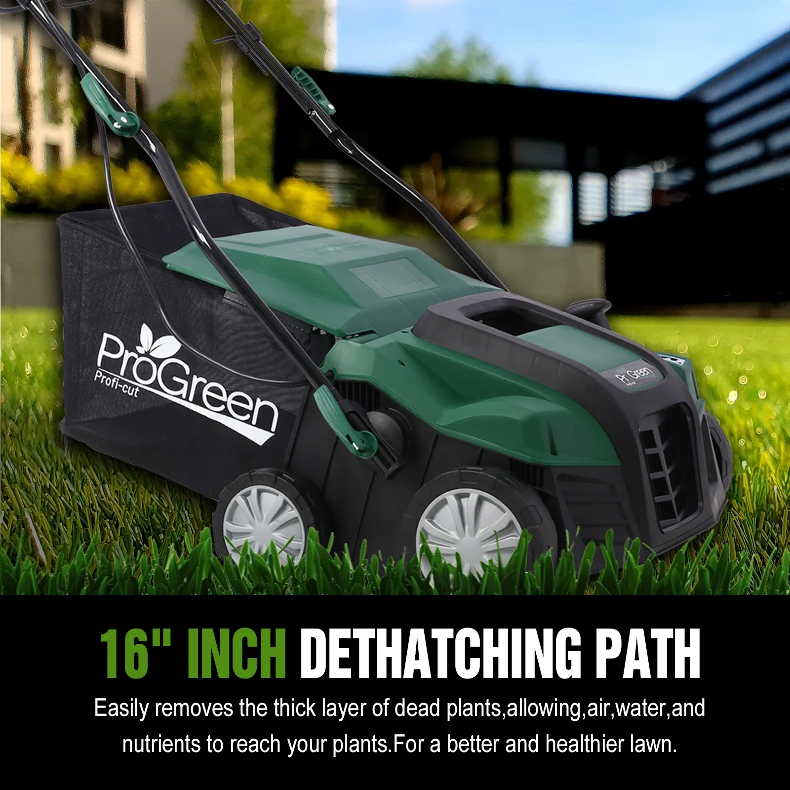 Dethatcher and Scarifier, Seizeen 16-Inch Lawn Dethatcher Scarifier 2-IN-1 Gardening Equipment, Powerful 15 Amp Electric Dethatcher & Scarifier, Height Adjustable, 58QT Removable Thatch Bag