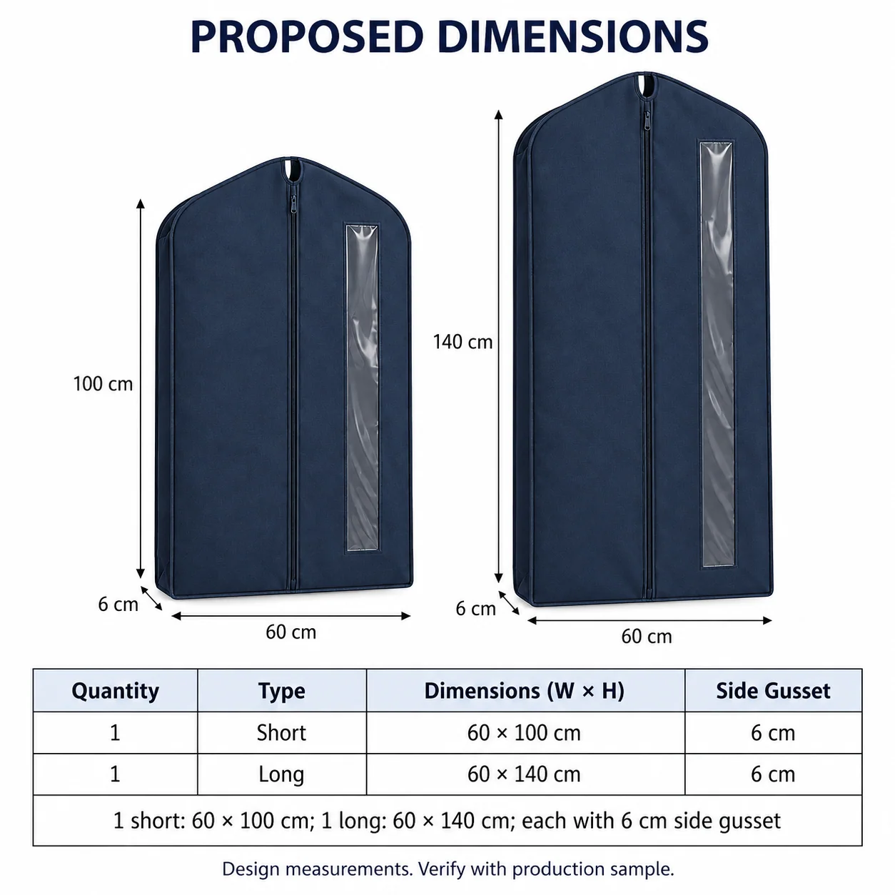 Navy Windowed Garment Covers, Mixed Length 2-Pack