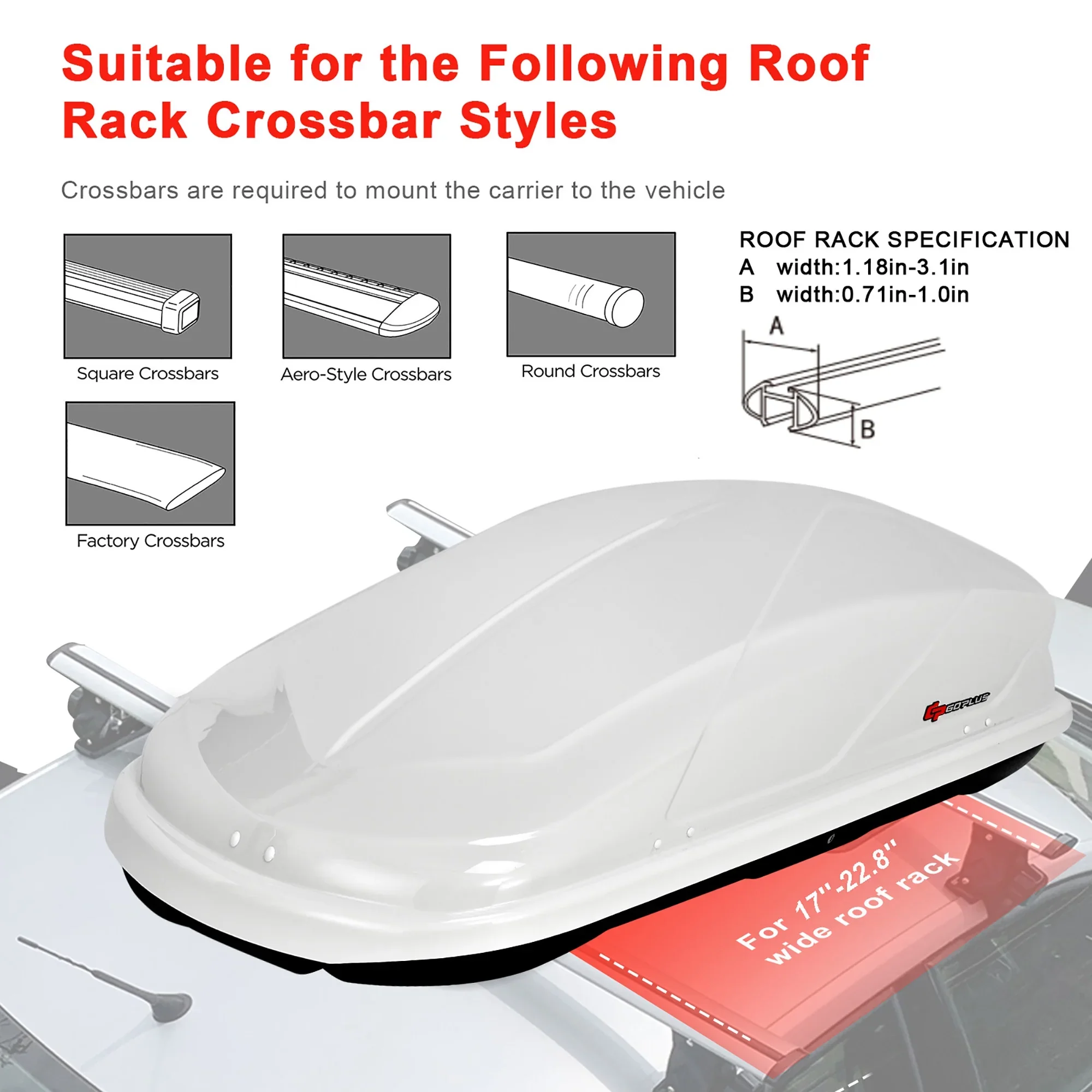 Goplus 14 Cubic Feet Cargo Box Dual-Sided Opening Rooftop Carrier Heavy Duty White