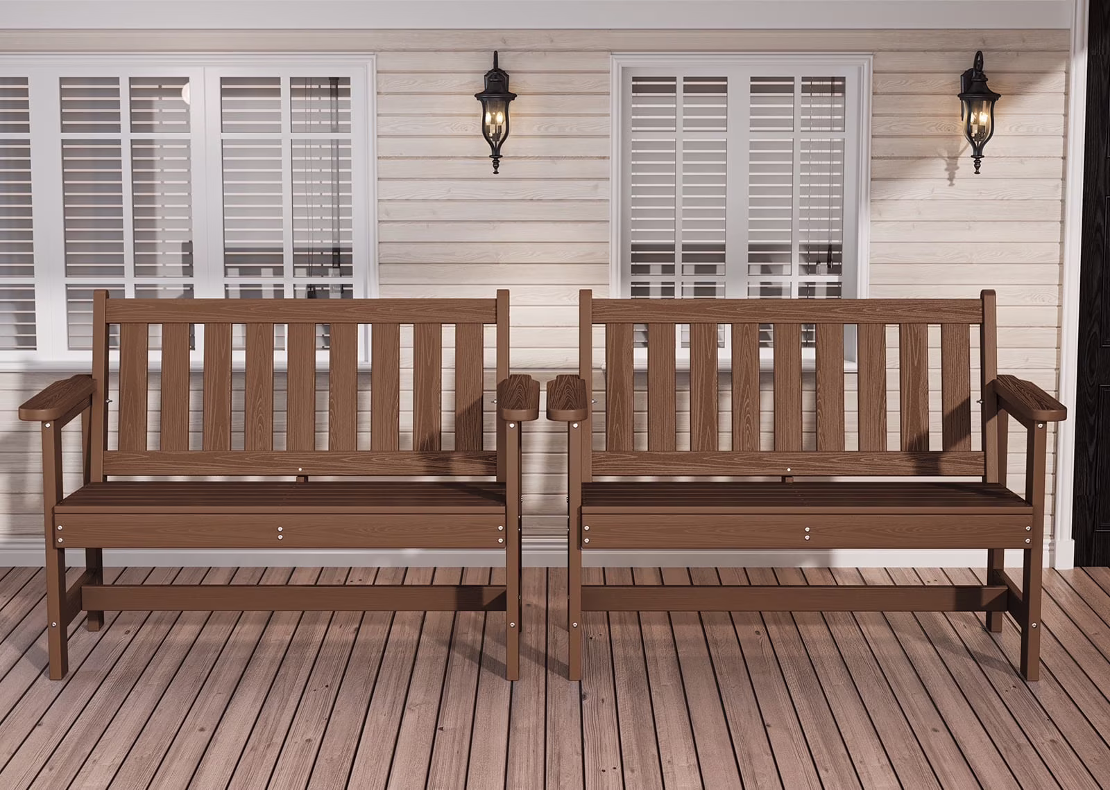 Outdoor Bench for 2-Person, Weather-Resistant HDPE with Aluminum Reinforcement, Supports 660 lbs, Comfortable Seating for Patio, Garden, and Porch, Black(Black/Single) - Image 6