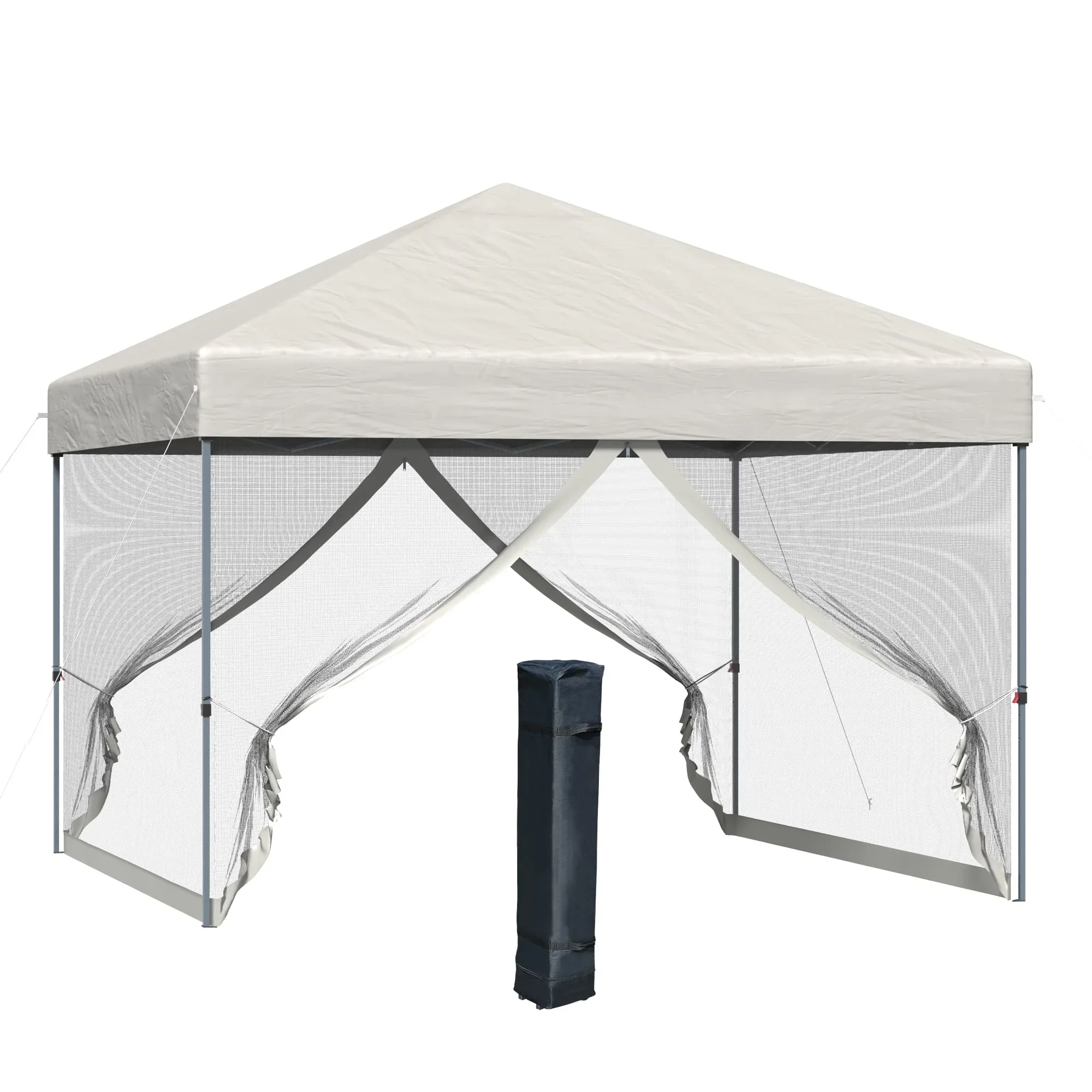 Outsunny 10' x 10' Pop Up Canopy Tent, Tents for Parties with Netting and Wheeled Carry Bag, Height Adjustable Instant Sun Shelter, for Outdoor, Garden, Patio, Beige