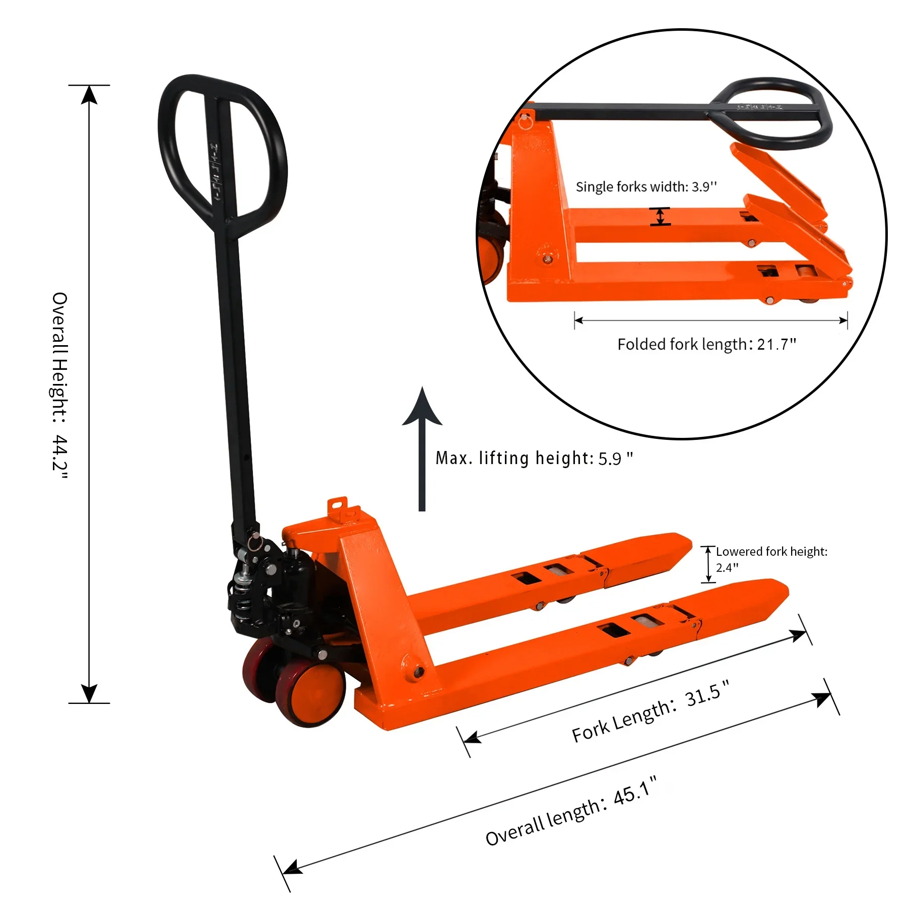 Tory Carrier 2200lbs Mini Type Foldable Hand Manual Pallet Truck Jack 31.5X15 Fork Orange