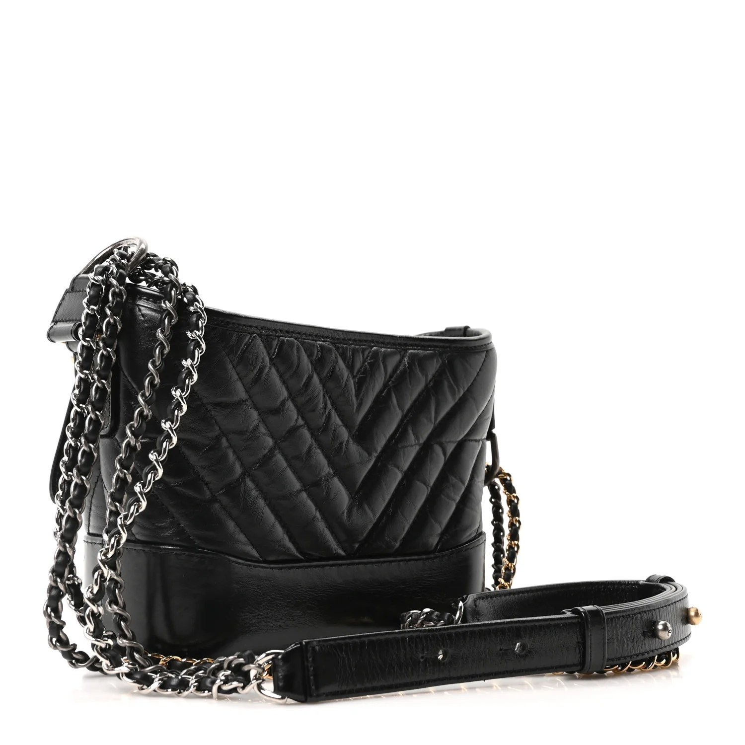 Aged Calfskin Chevron Quilted Small Gabrielle Hobo Black