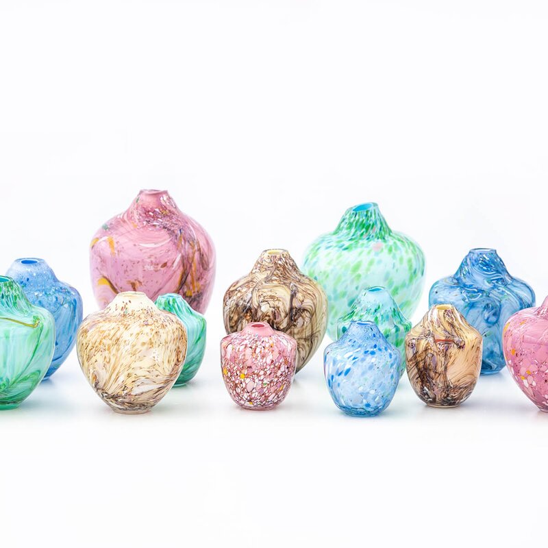 Unik skulptur kunstglass L 31 cm blå multi