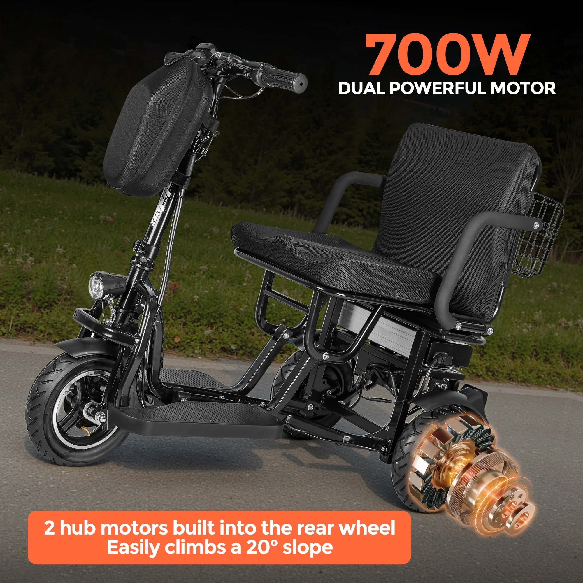 3-Wheel Folding Mobility Scooter Lightweight for Seniors Adults 300 lbs, Portable Powered Handicap All Terrain Travel Scooter, Mobility Scooters Foldable Collapsible Electric Scooters Black(Black) - Image 8