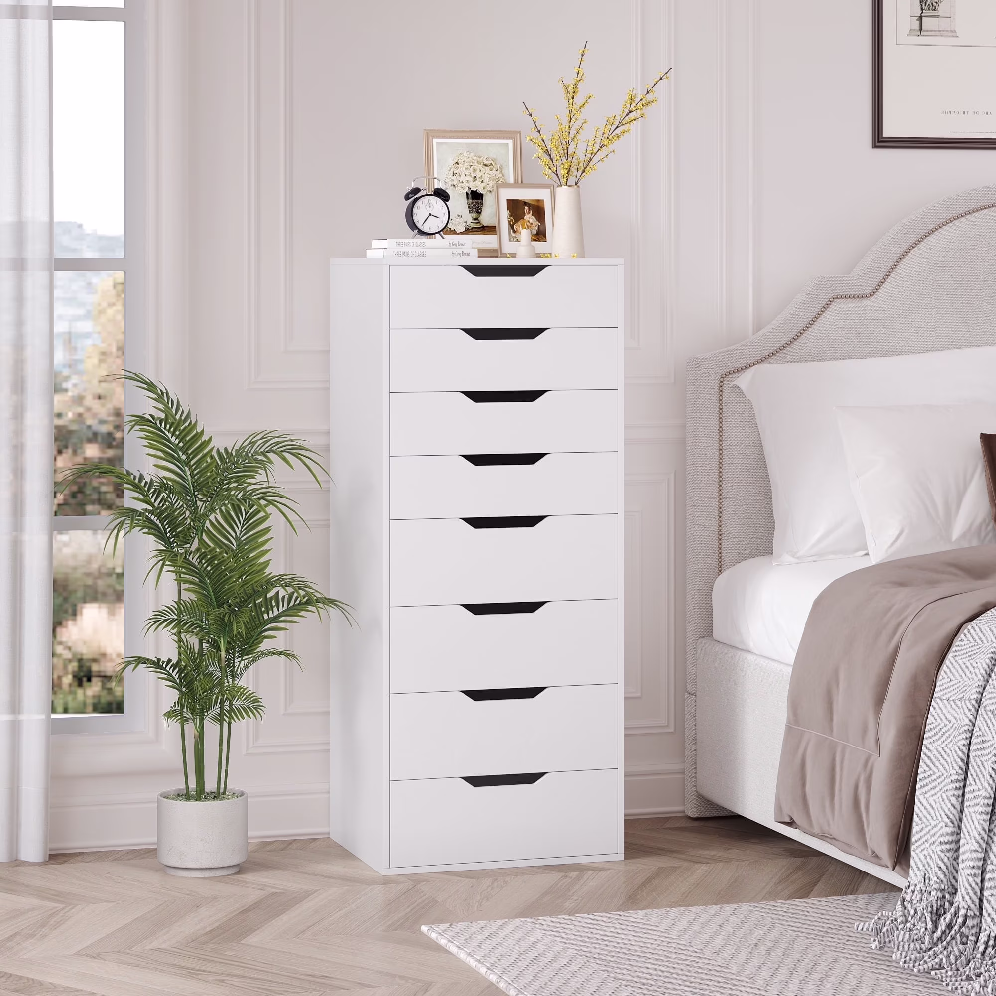Vertical 8 Drawer Dresser, 44.5����H Modern Drawers Dresser for Bedroom Living Room, White