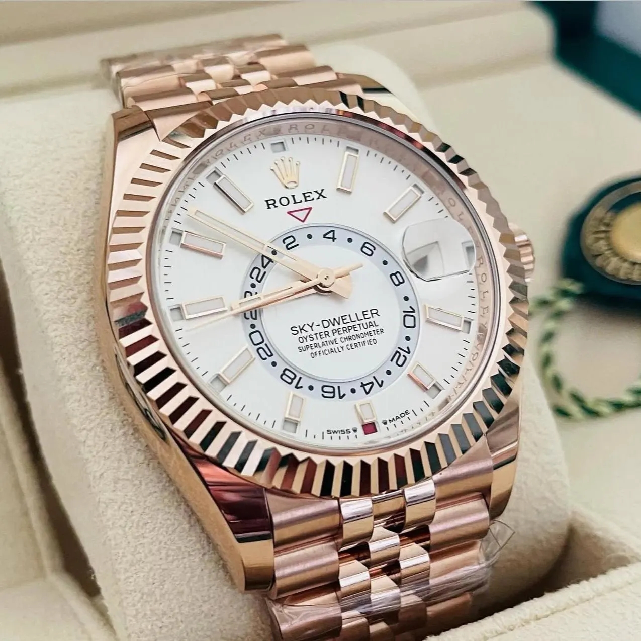 [Super Clone]RLX  Sky-Dweller 42mm Rose Gold White Dial Jubilee - 336935