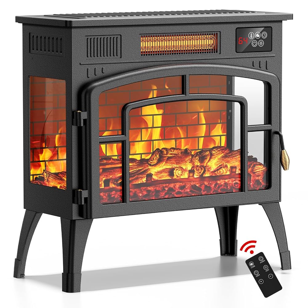 BREEZEHEAT 23" Electric Fireplace Stove with 3D Flame Effect & 5 Color