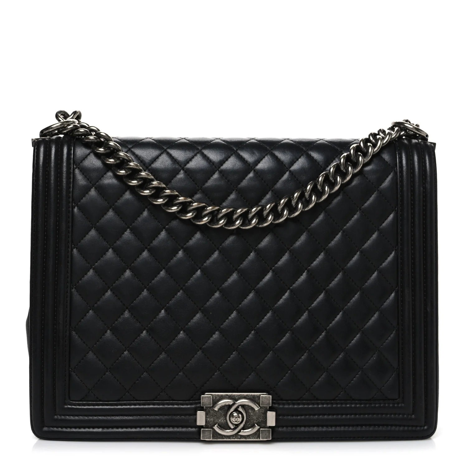 Lambskin Quilted Large Boy Flap Black
