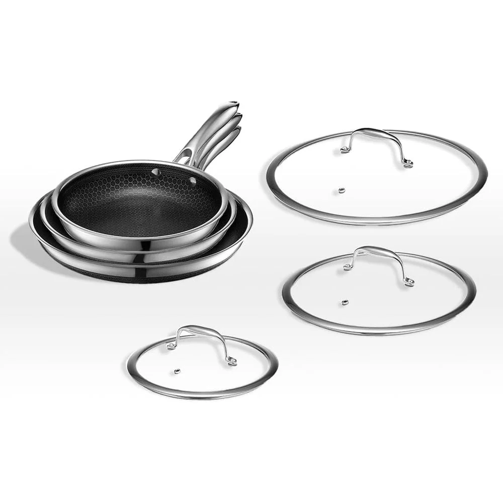 Hybrid Nonstick 6-PIECE Fry Pan Set, 8, 10, and 12-INCH Frying Pans with Tempered Glass Lids, Stay-cool Handles, Dishwasher-friendly,…